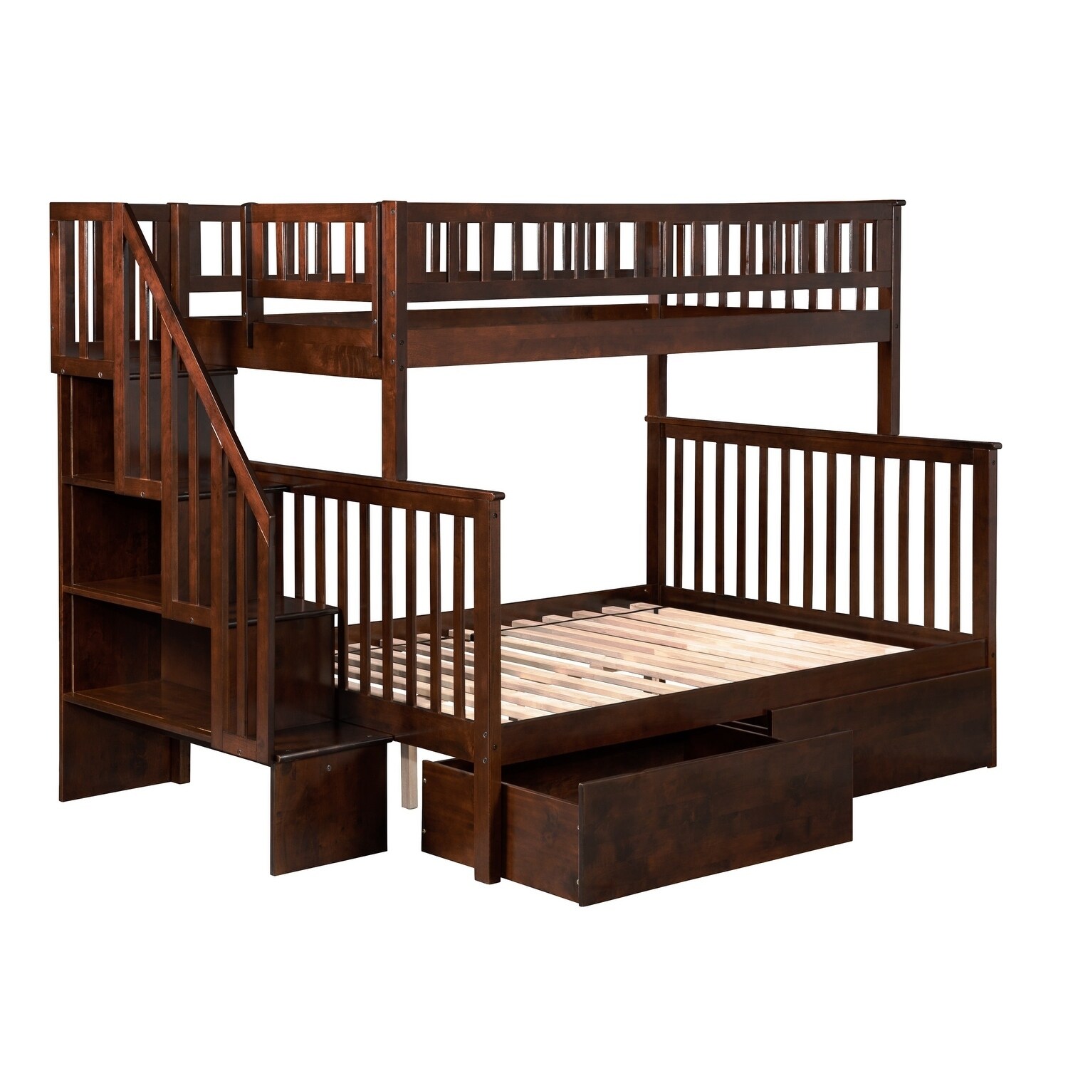 AFI Woodland Staircase Bunk Bed Twin over Full with 2 Drawers in Walnut