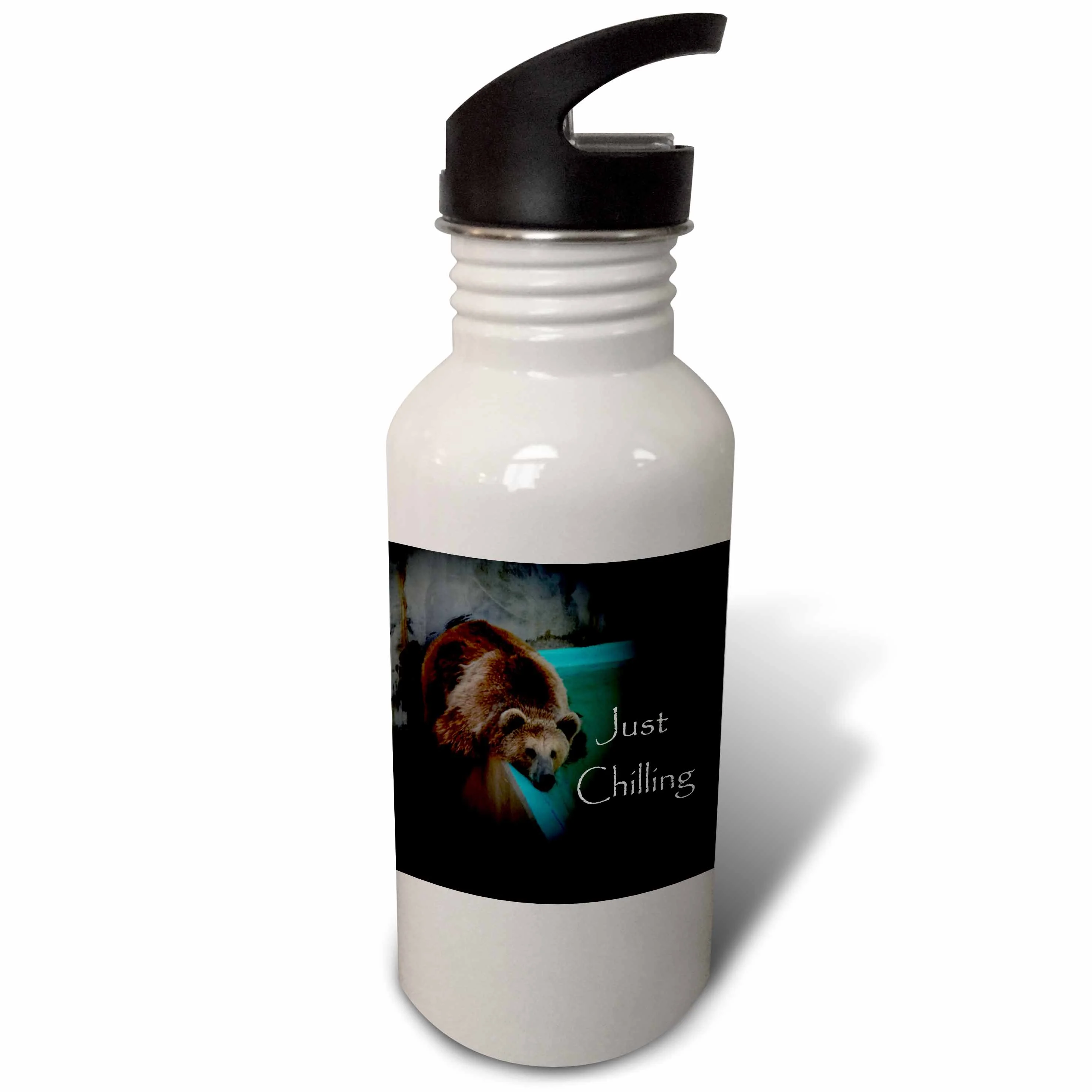 Grizzly Bear by pool 21 oz Sports Water Bottle wb-53659-1