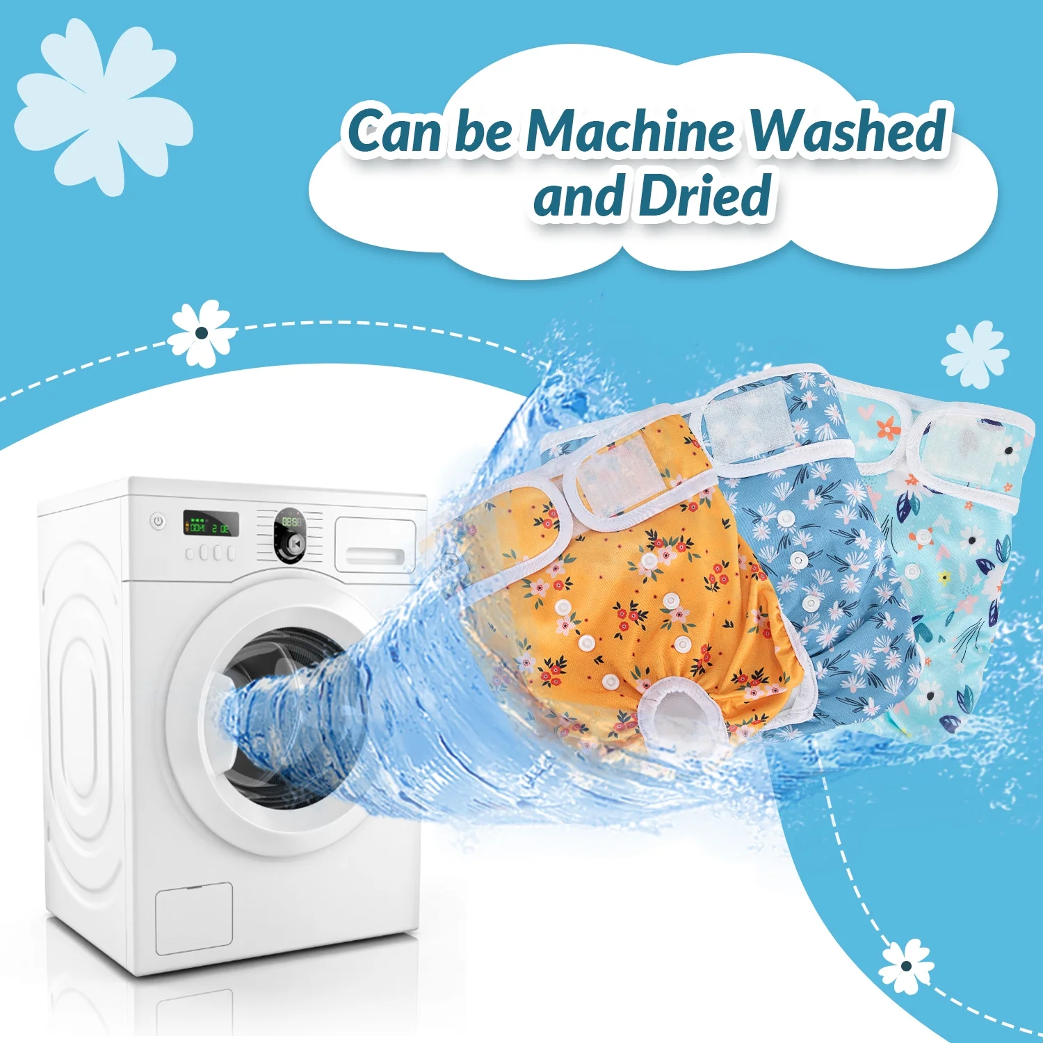 AUTOWT Washable Female Dog Diapers, 3 Pack No Leak Comfortable Doggie Diaper with Adjustable Snap Buttons Reusable Dog Diapers for Heat Period Excitable Urination