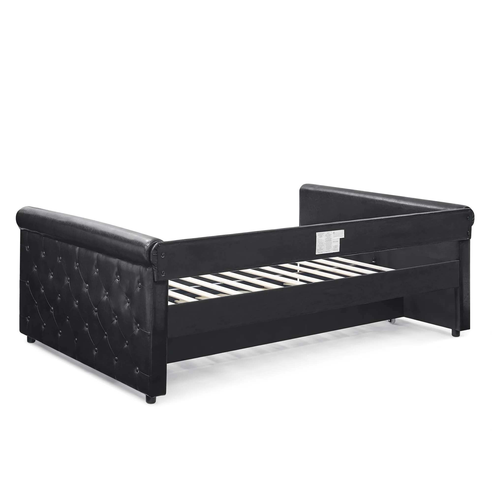 CoSoTower Daybed With Trundle Upholstered Tufted Sofa Bed, With Button And Copper Nail On Arms, Full Daybed & Twin Trundle, Pu Black, 85.5“X57”X30.5“