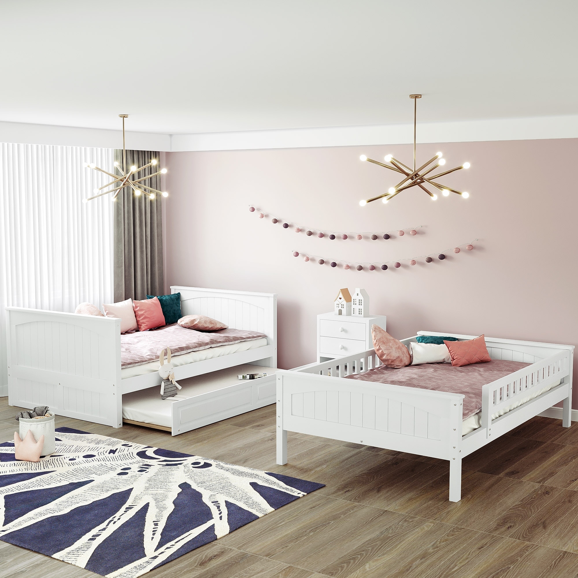 Home Adores Yzel Full Over Full Bunk Bed with Twin Size Trundle White