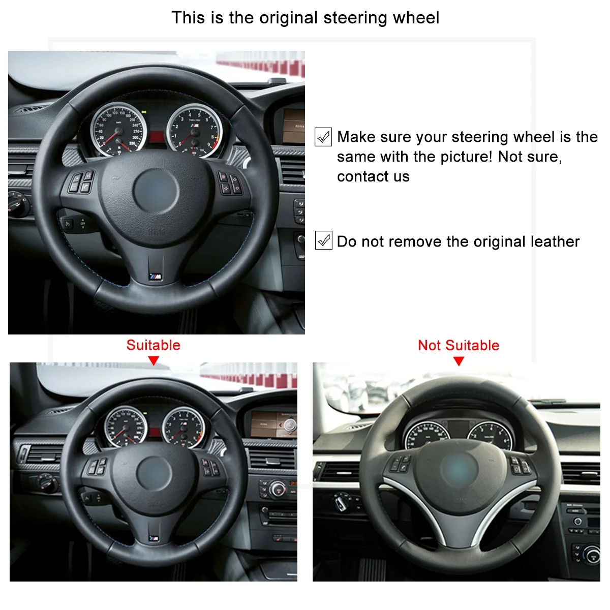 Mewant Steering Wheel Covers for BMW M3 E90 E92 E93 X1 E84 2011-2015 E87 E81 E82 E88 Hand Sewing