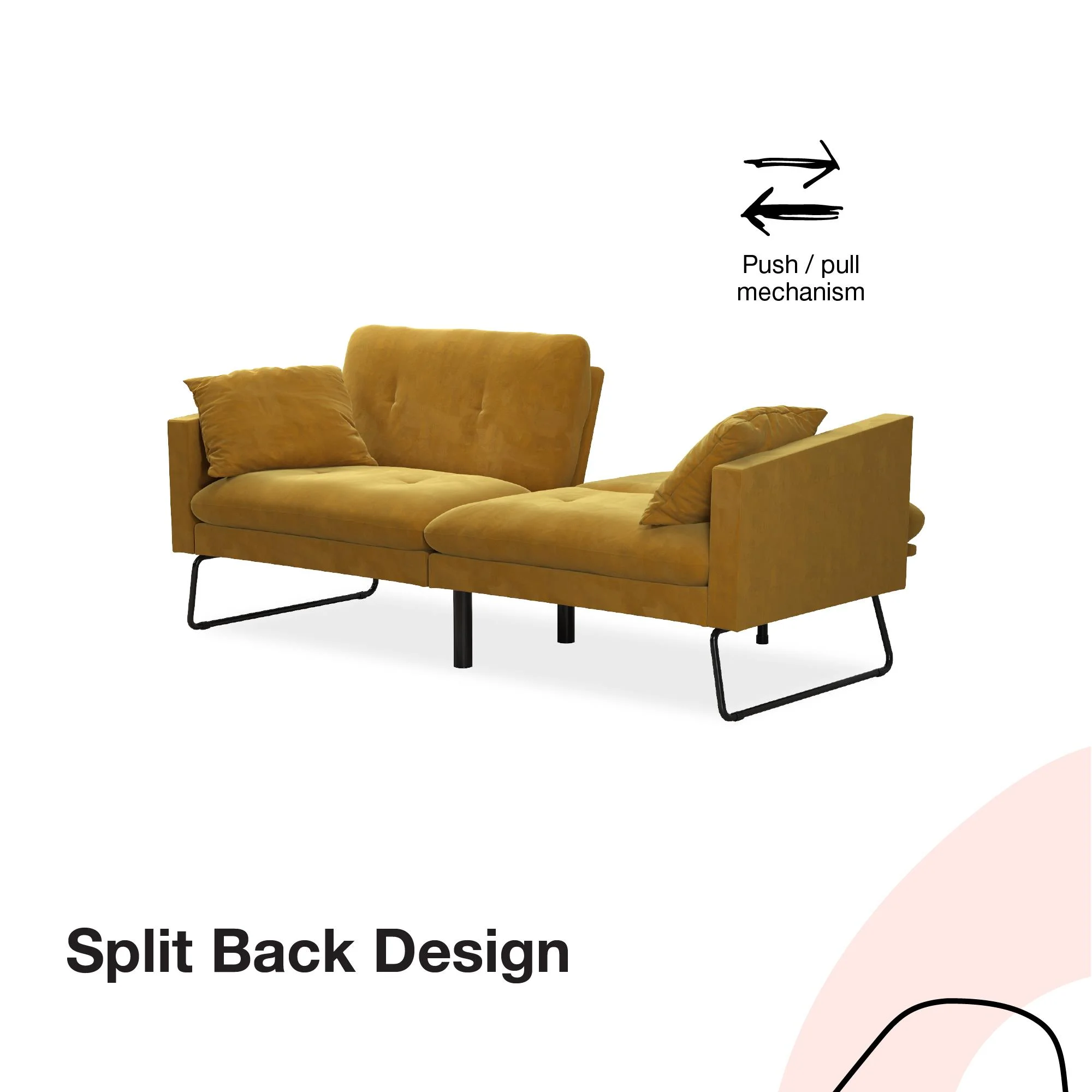 Mr. Kate Neely Futon with Bolster Pillows, Mustard Velvet