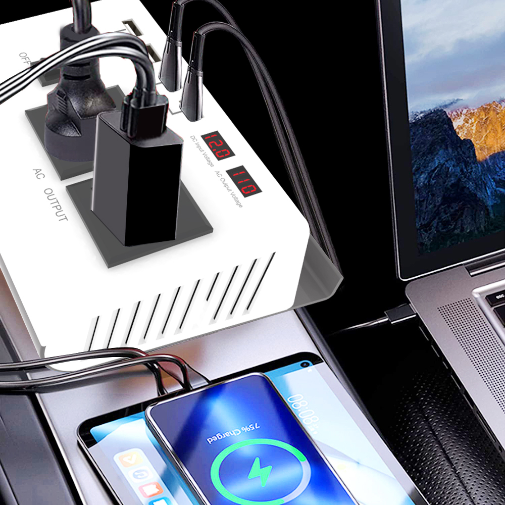 moobody Car Inverter 12V to AC 110V Converter with Dual LCD Screen