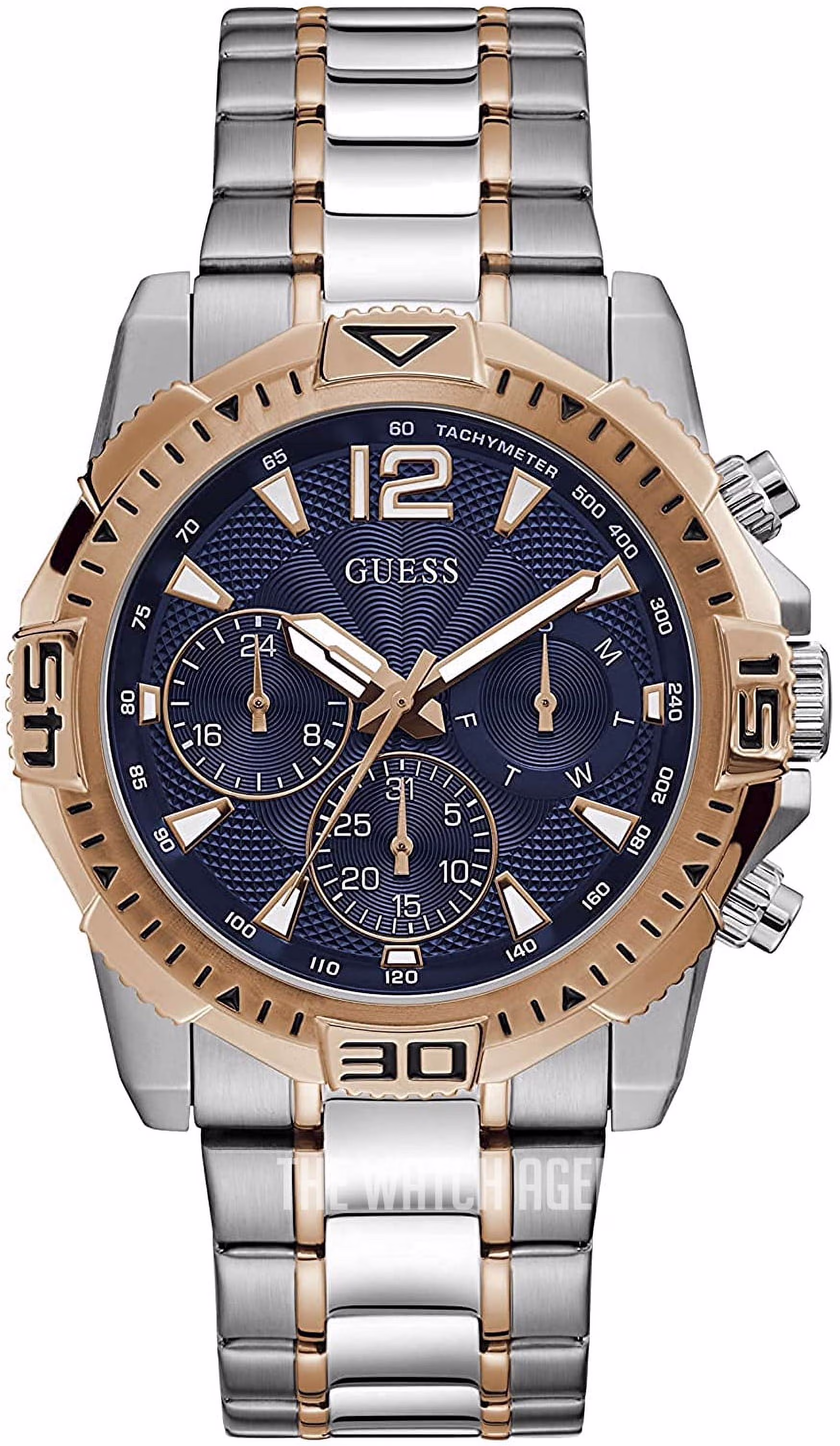 GUESS Two-Tone Silver Rose Gold Mens Watch GW0056G5