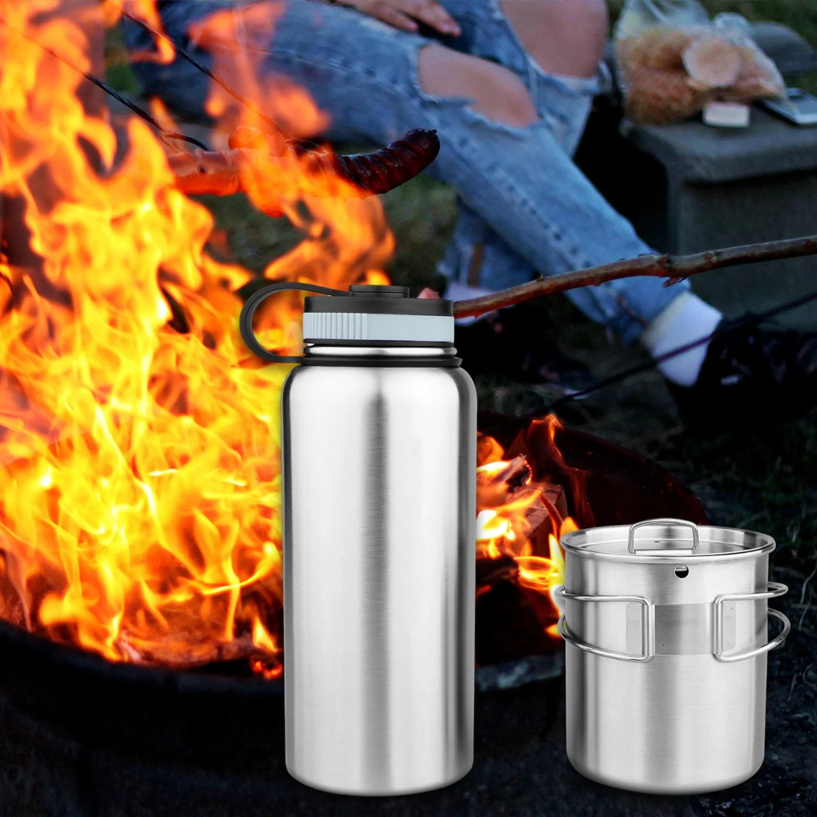 Camping Water Sturdy Cup + Mouth Spreader Bottle Hanger