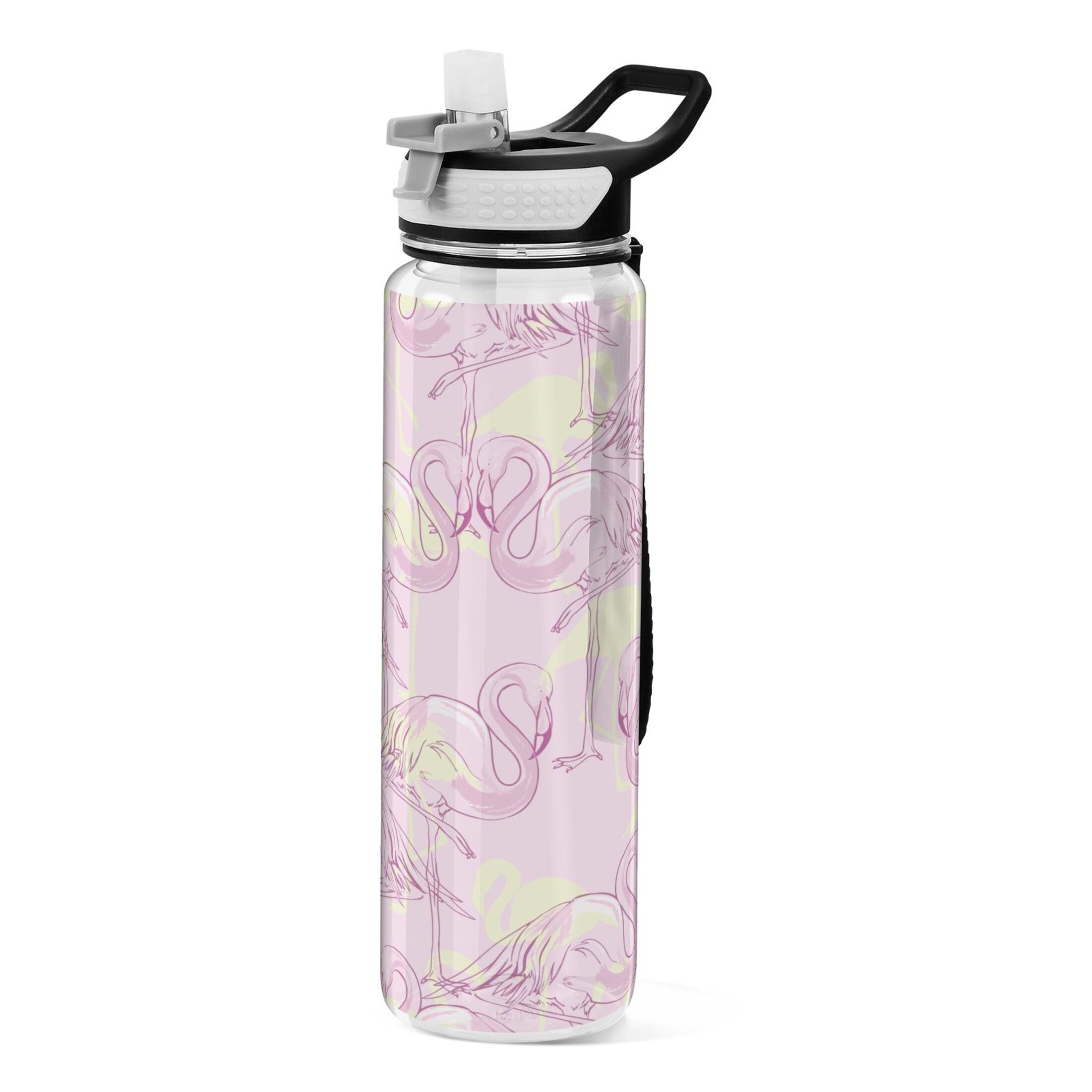 Flamingos Pink 32oz Water Bottles with Straw Tritan Leakproof Sports Bottle BPA Free Clear for Fitness Gym Swimming Cycling