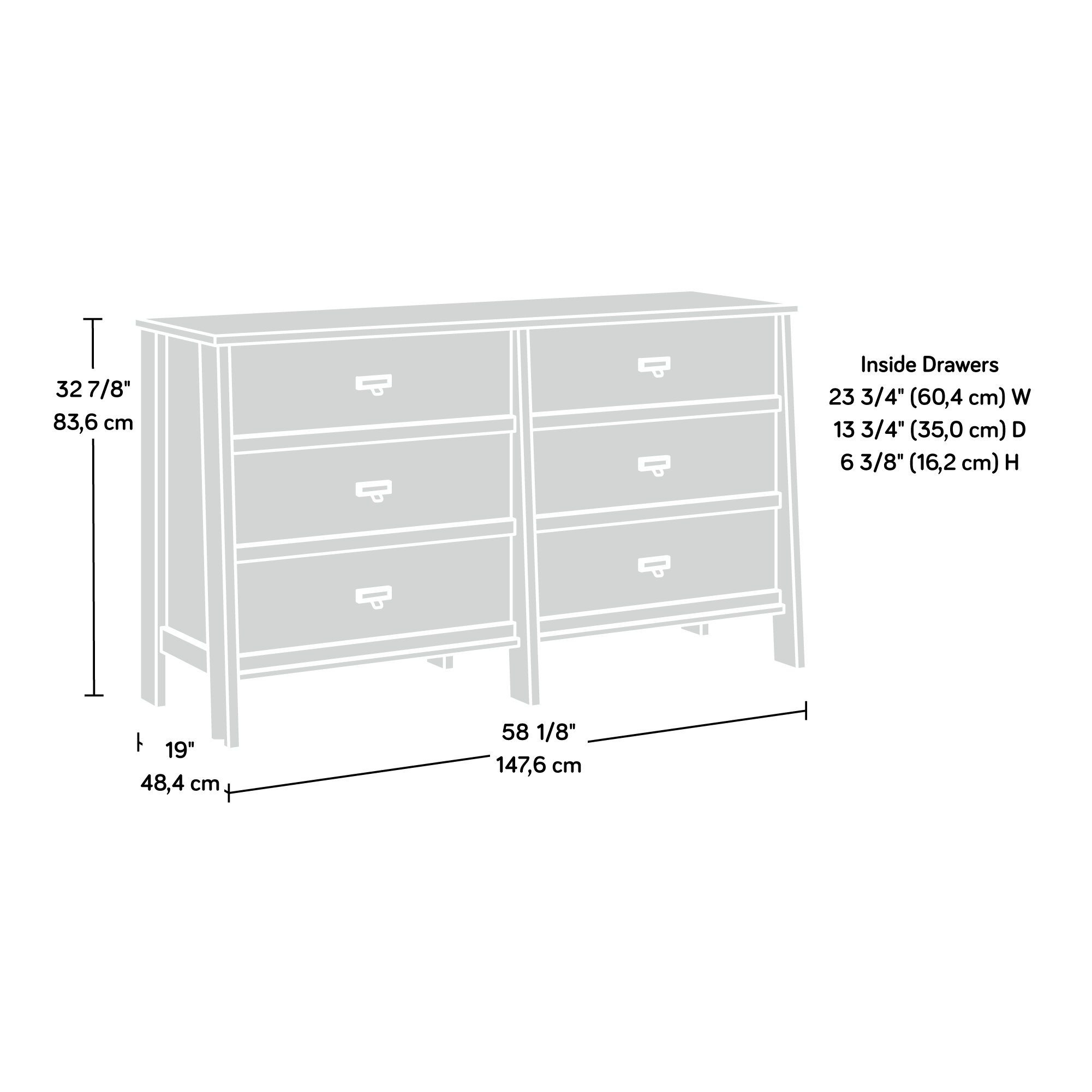 Sauder Trestle 6-Drawer Bedroom Dresser in Raven Oak, Raven Oak Finish