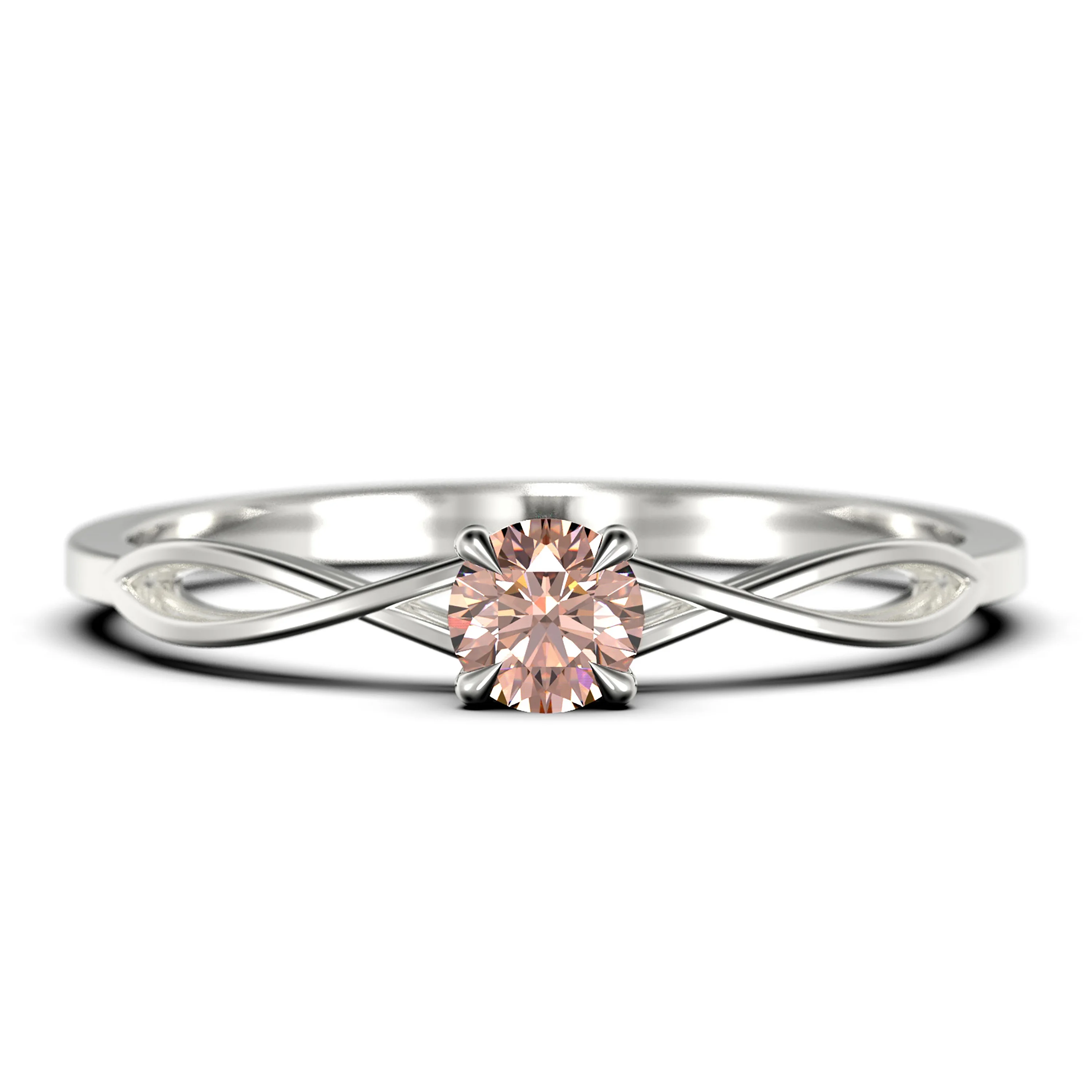 Infinity Loop 0.50 Carat Round Cut Morganite Engagement Ring, Twisted Wedding Band in 925 Sterling Silver With 18k White Gold Plating, Dainty Promise Ring, Anniversary Gift