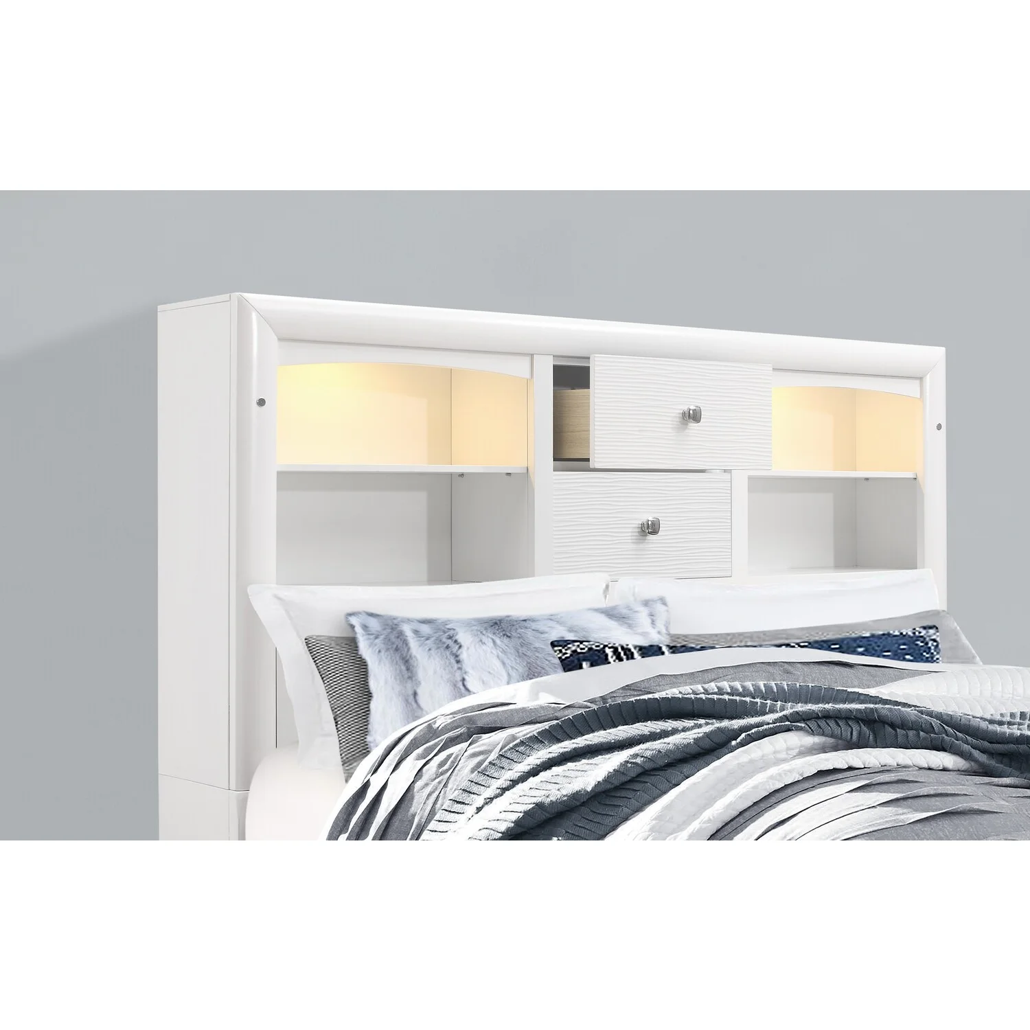 Global Furniture USA Jordyn White LED Headboard Queen Bed