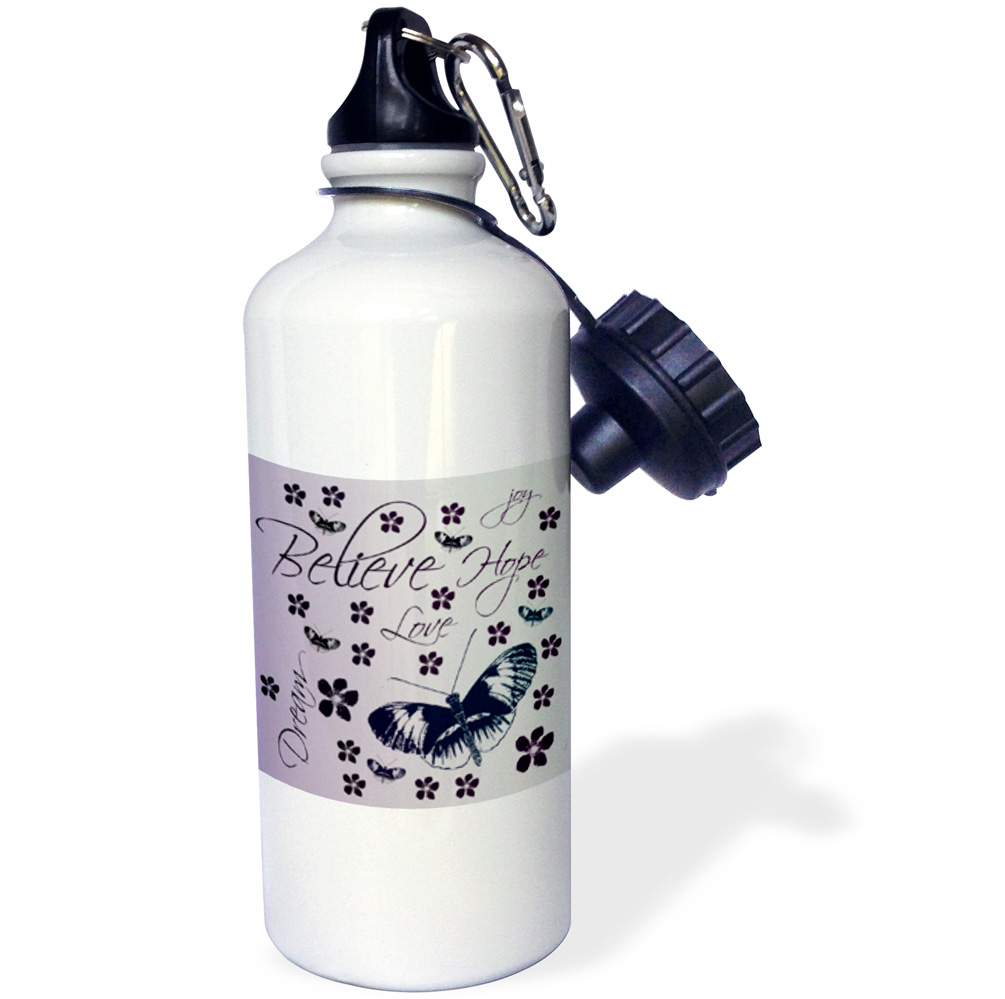 3dRose Inspirational Butterflies and Flowers - Water Bottle, 21-ounce