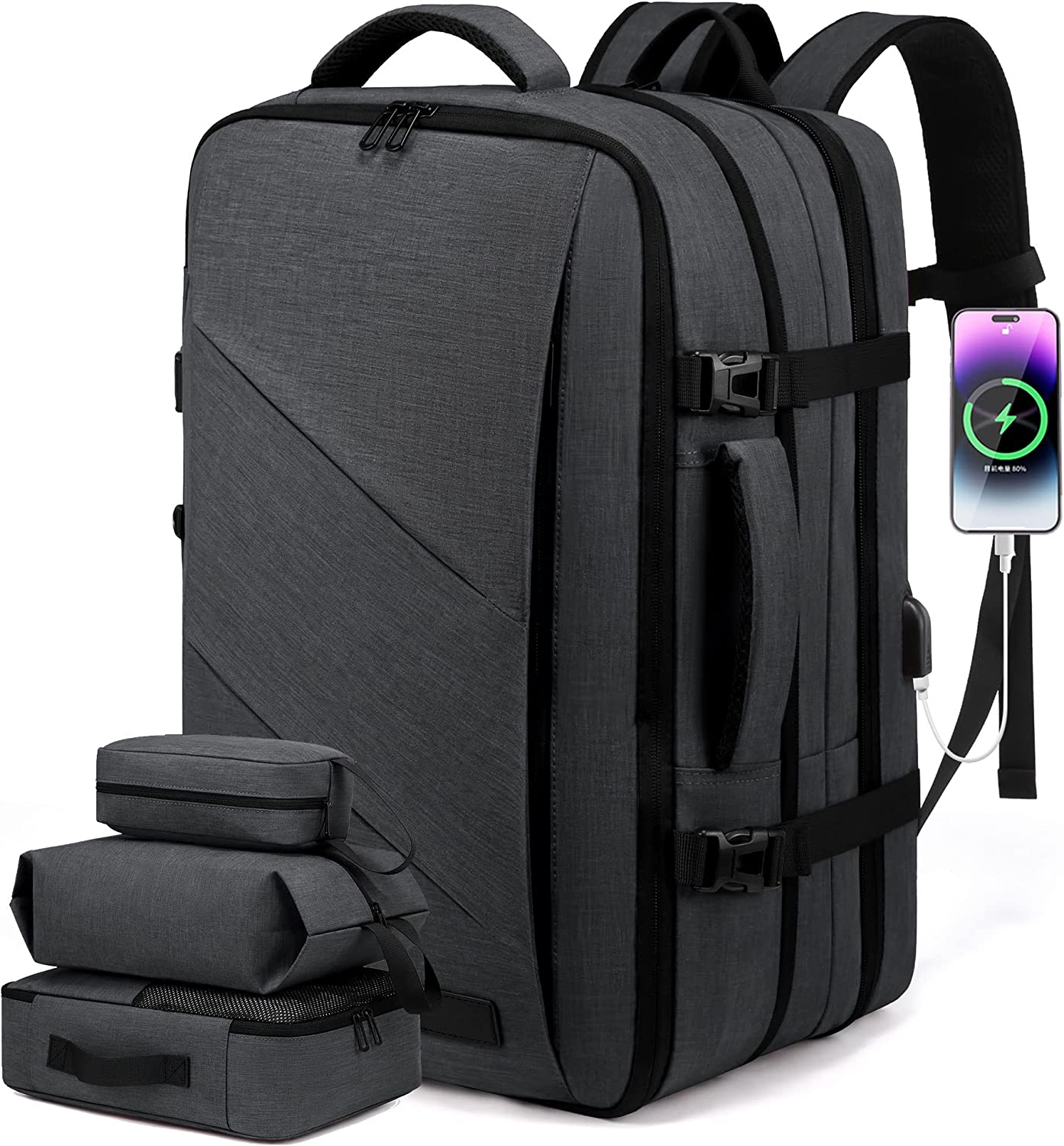 LOVEVOOK Travel Backpack, 30-40L Expandable Extra Large Backpack with Lock, Carry on Backpack 17 Inch with USB Port,