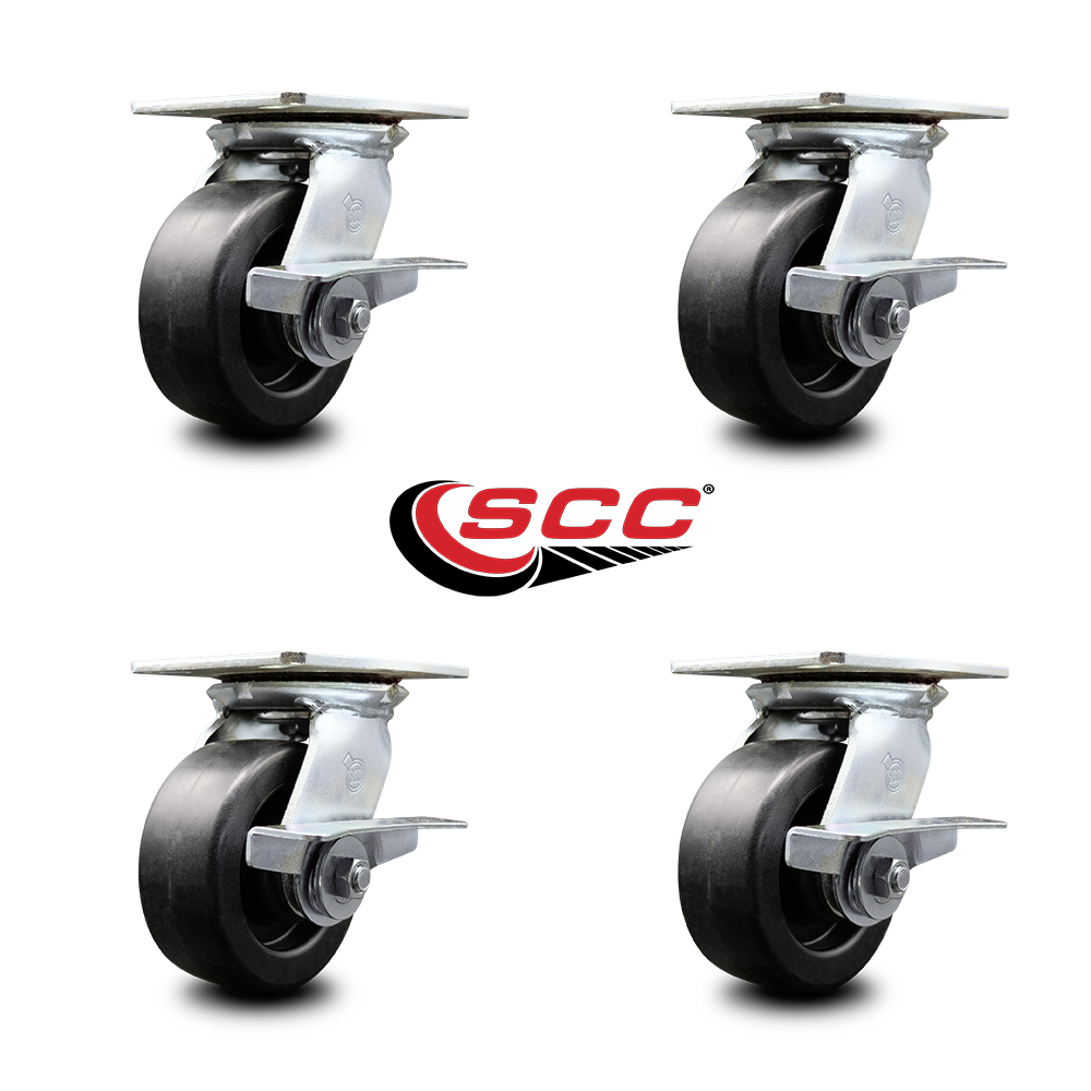 Heavy Duty Large Top Plate Polyolefin Swivel Caster Set of 4 w/5