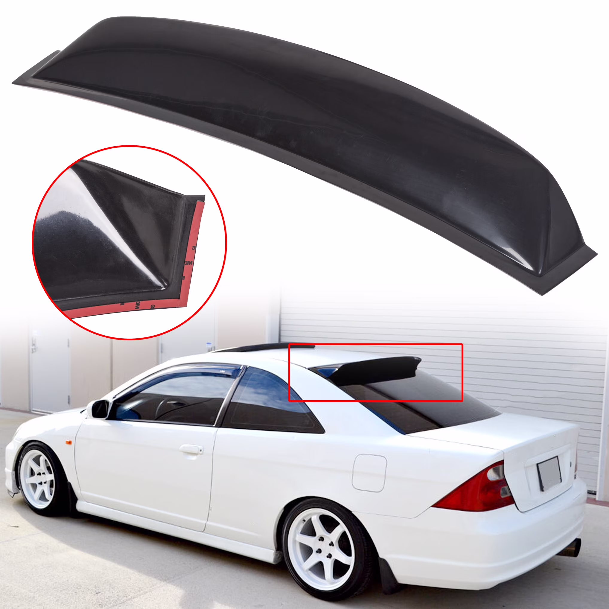 Kojem Rear Window Roof Vent Visor Spoiler Wing Fit for 2006 -2011 Honda Civic 4DR Sedan Wind Deflector ABS