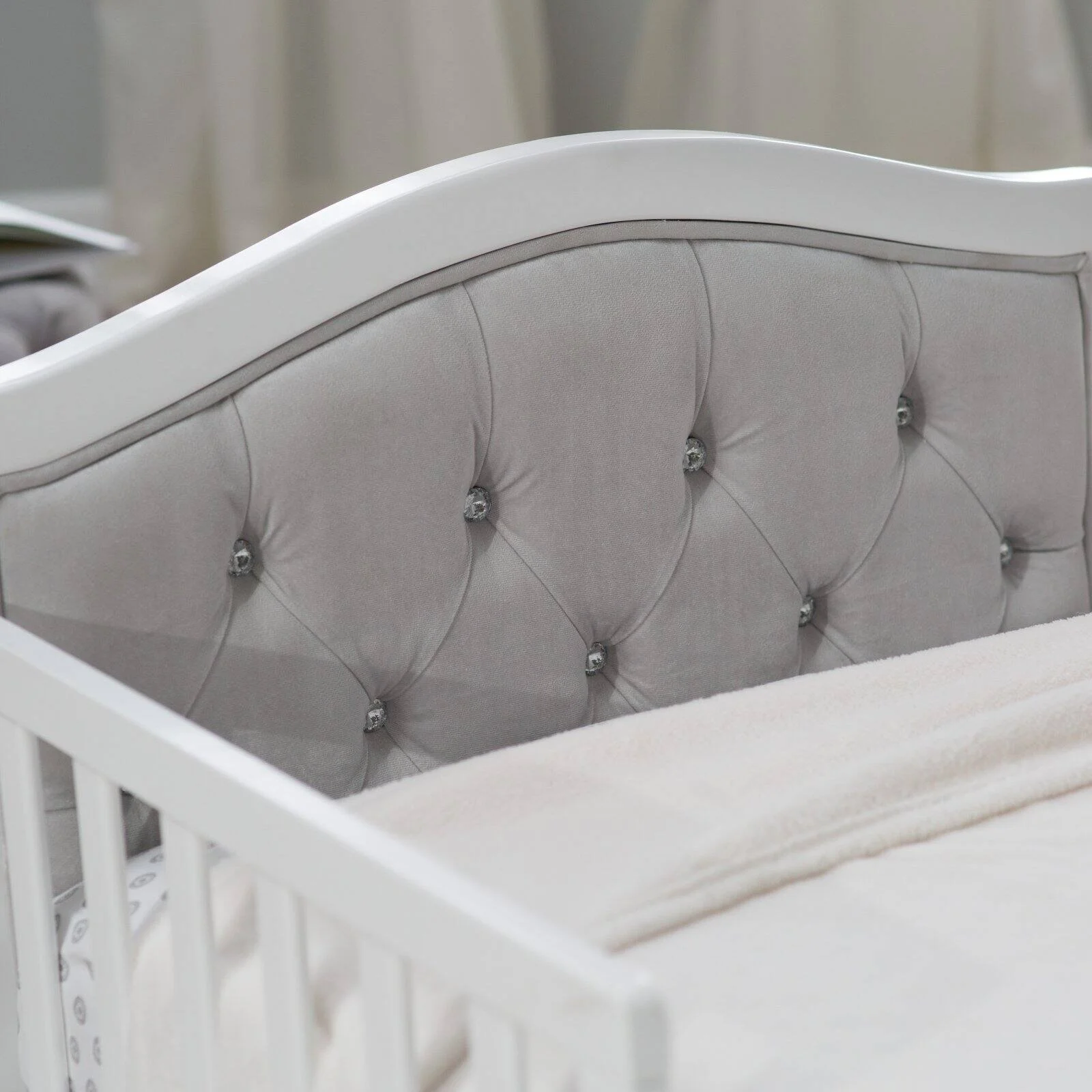 Orbelle Upholstered Toddler Bed, Off-White, with Bed Rails