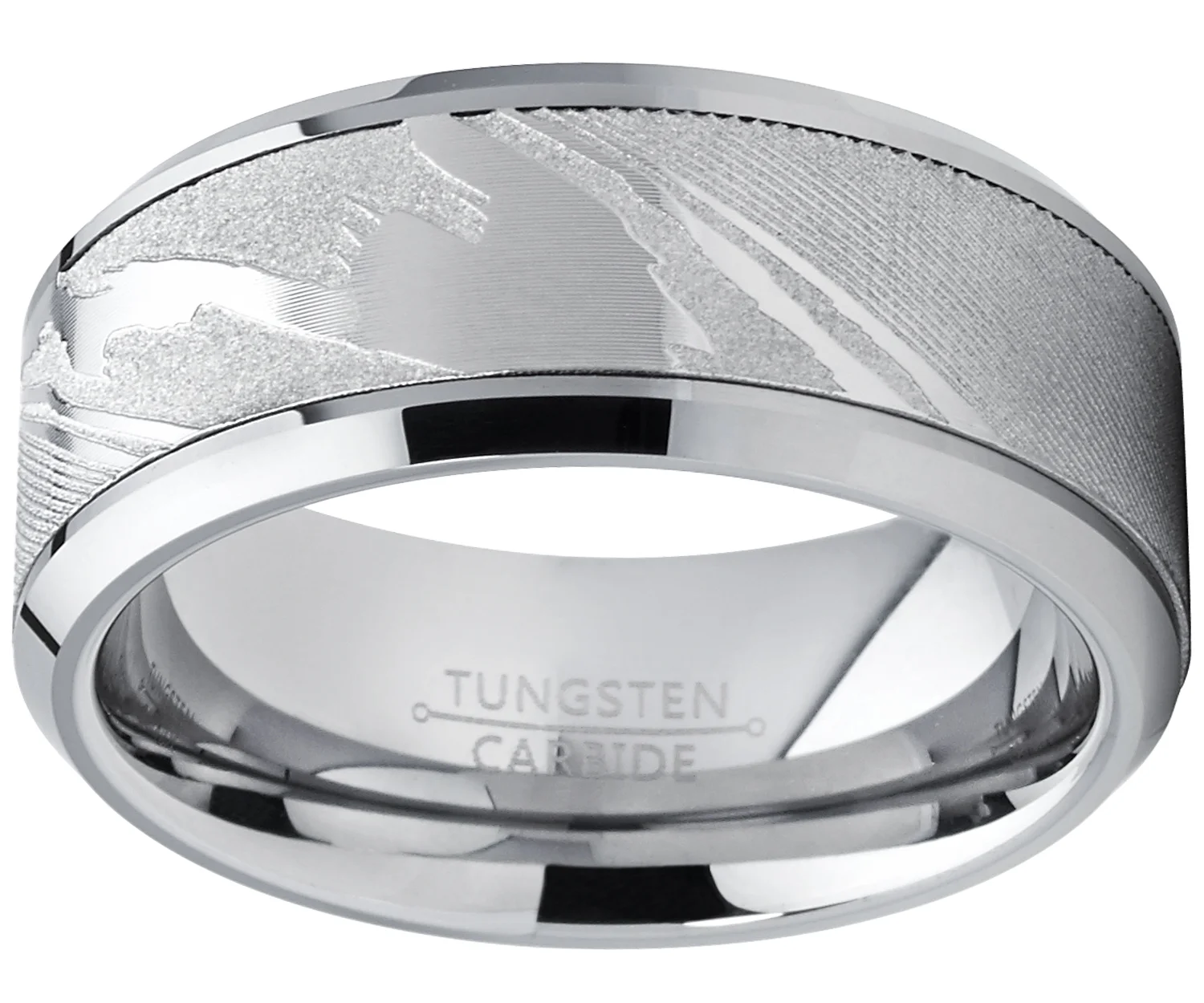Metal Masters Men's Tungsten Carbide Wedding Band Ring, Inlaid Simulated Damascus Pattern 9mm 8