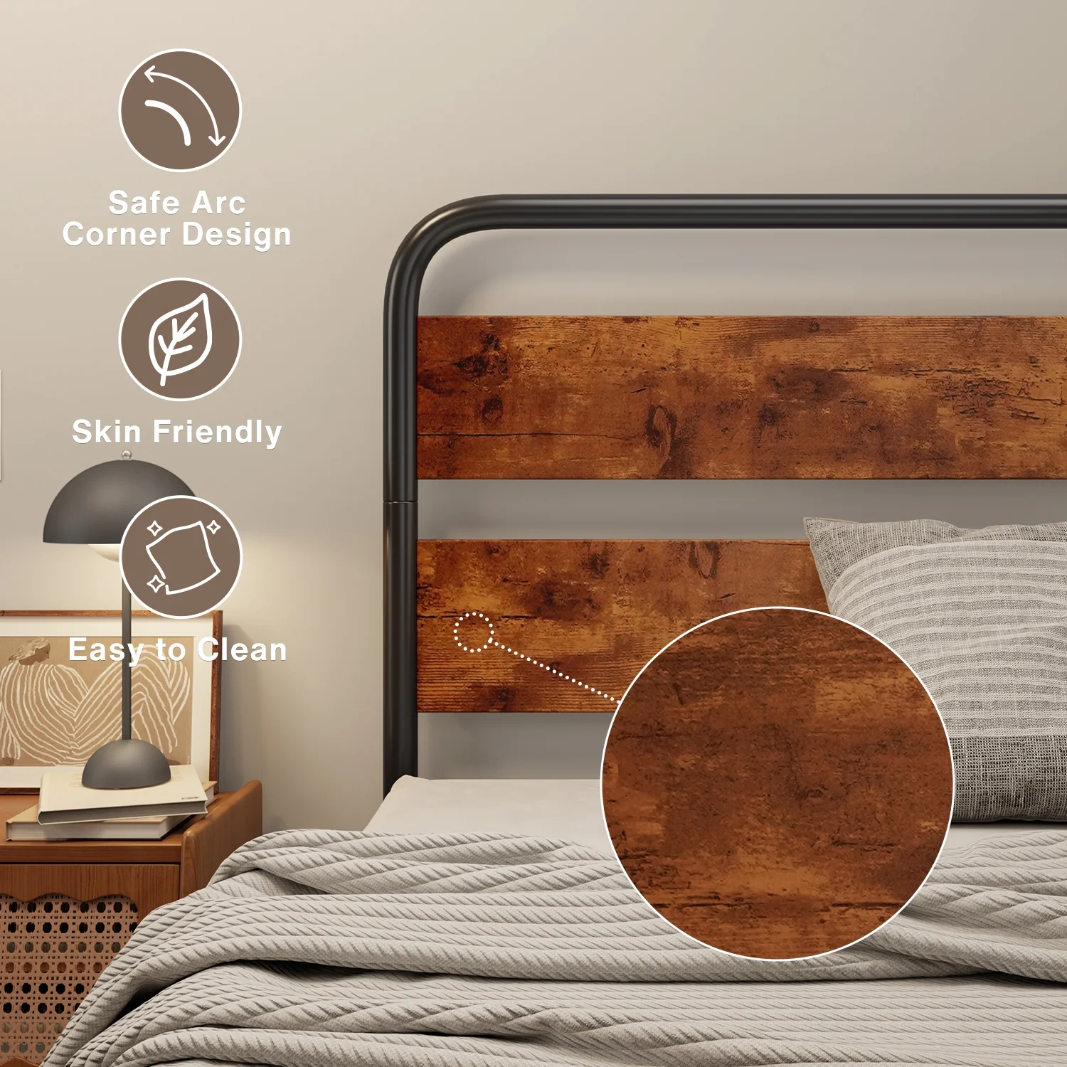 Lofka Queen Bed Frame with 4 Storage Drawers, Steel Frame, 1000lbs, Retro