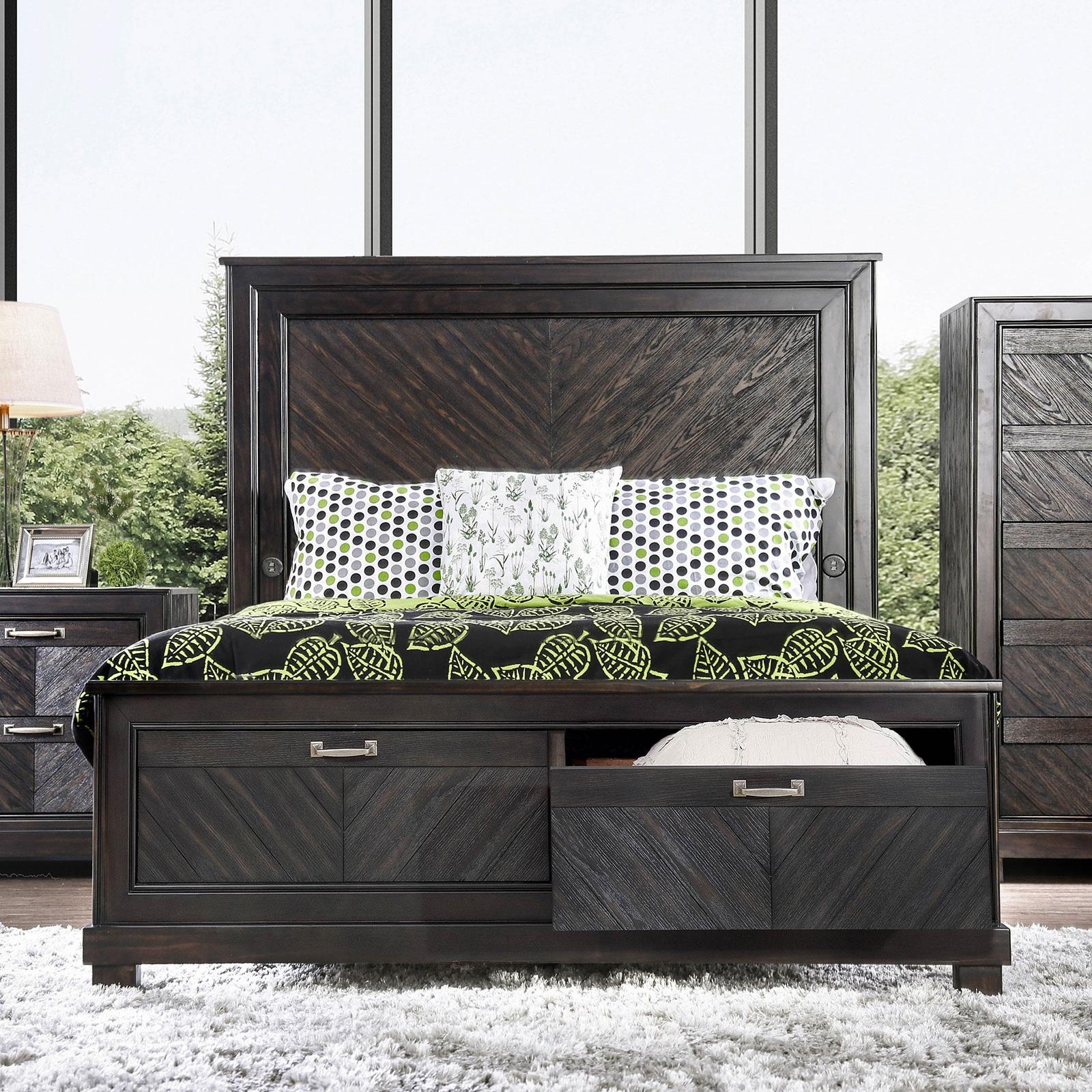 Transitional Espresso Solid Wood King Bed Furniture of America CM7315 Argyros