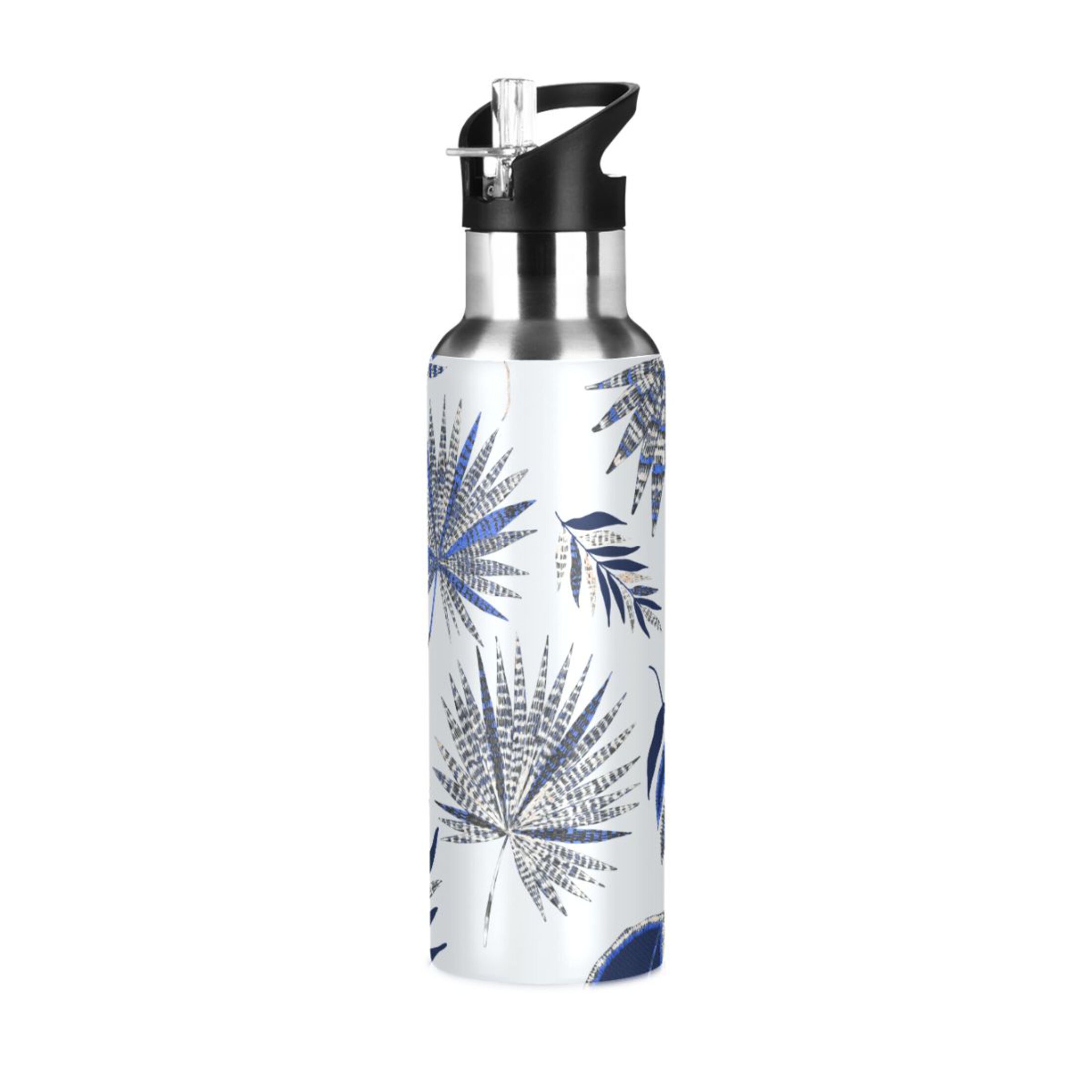 Jungle Tropical Leaves Water Bottles Insulated Thermos Kids Stainless Steel Bottle with Straw Lid Flask Leakproof for Sports Gym 20 oz