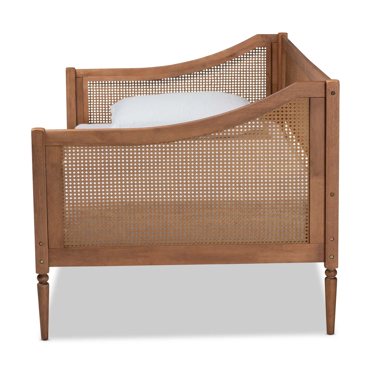 Baxton Studio Ogden Mid-Century Modern Walnut Brown Finished Wood and Synthetic Rattan Twin Size Daybed,Wholesale