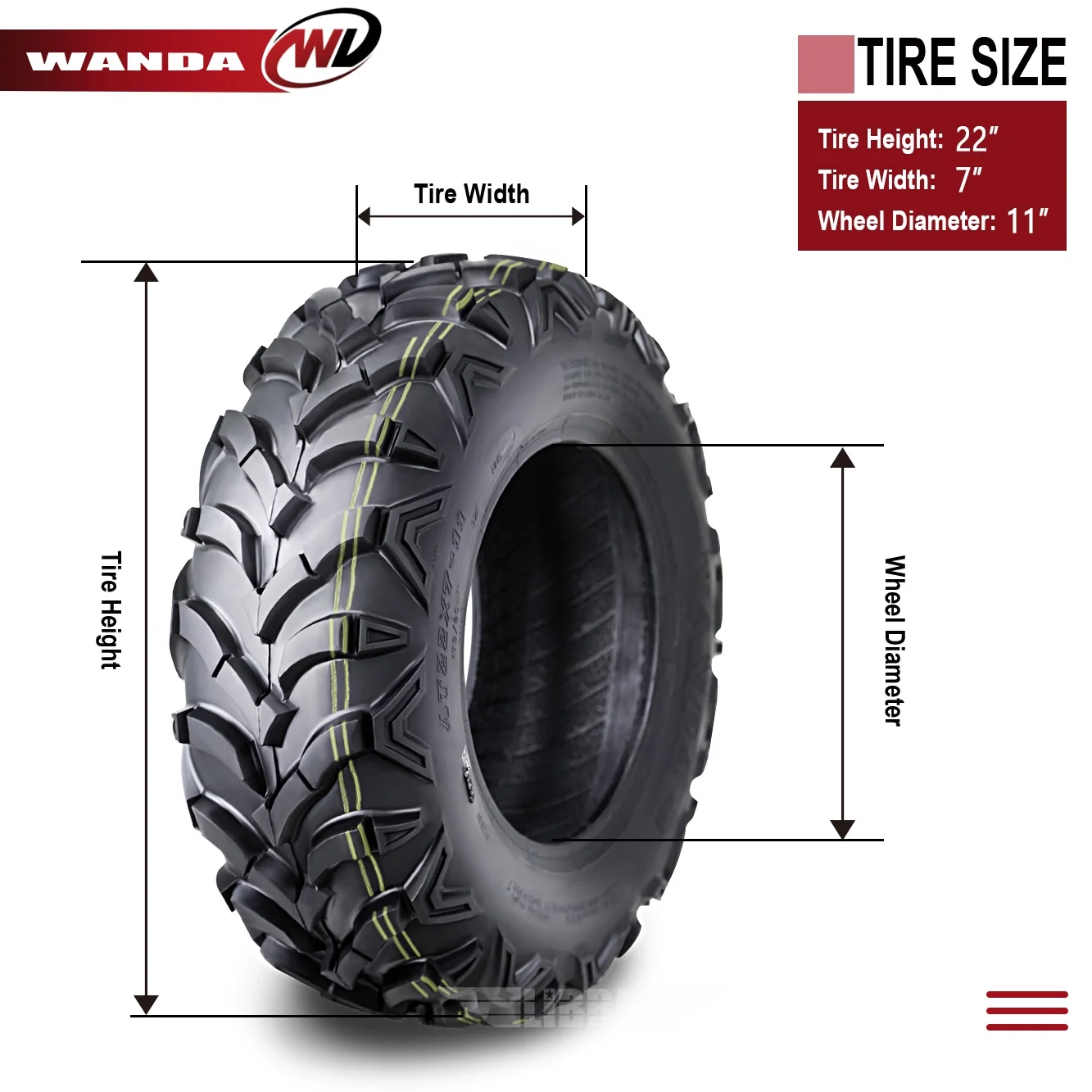 Honda Recon 250 Suzuki Ozark 250 Set 2 WANDA ATV Tires 22x7-11 /6PR P341 Mud