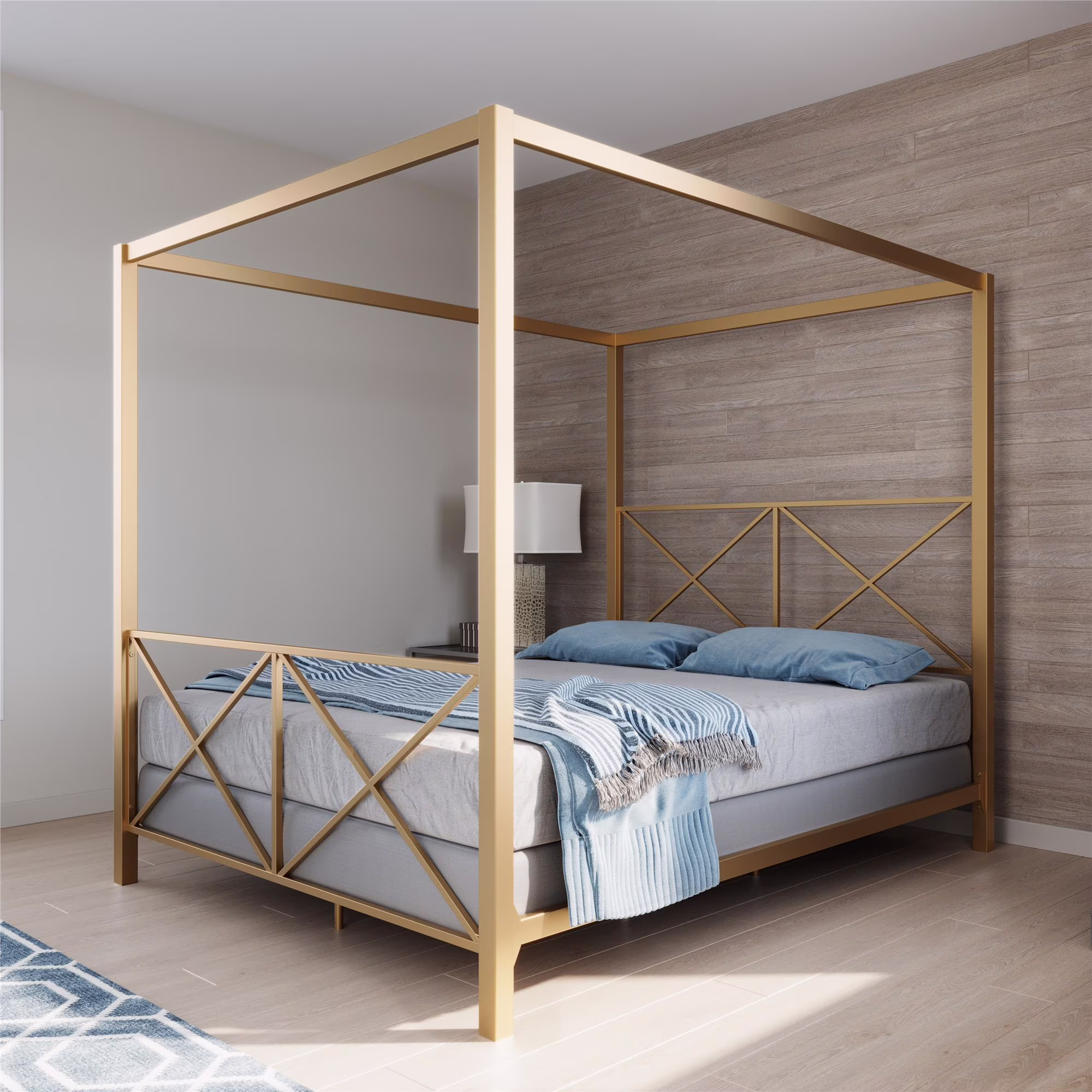 DHP Rosedale Metal Canopy Poster Bed Frame, Full, Gold