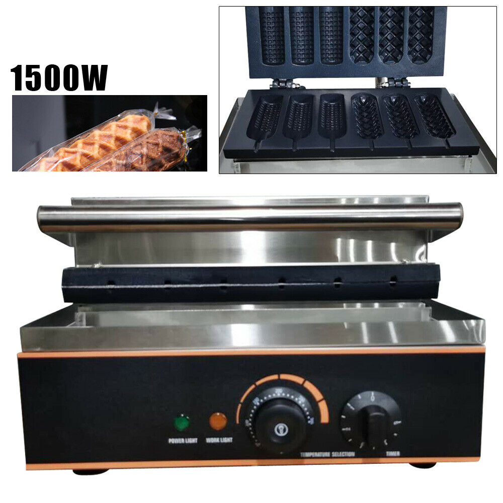 MIDUO 1500W Commercial Electric 6X French Hot Dogs Waffle Baker Machine Nonstick