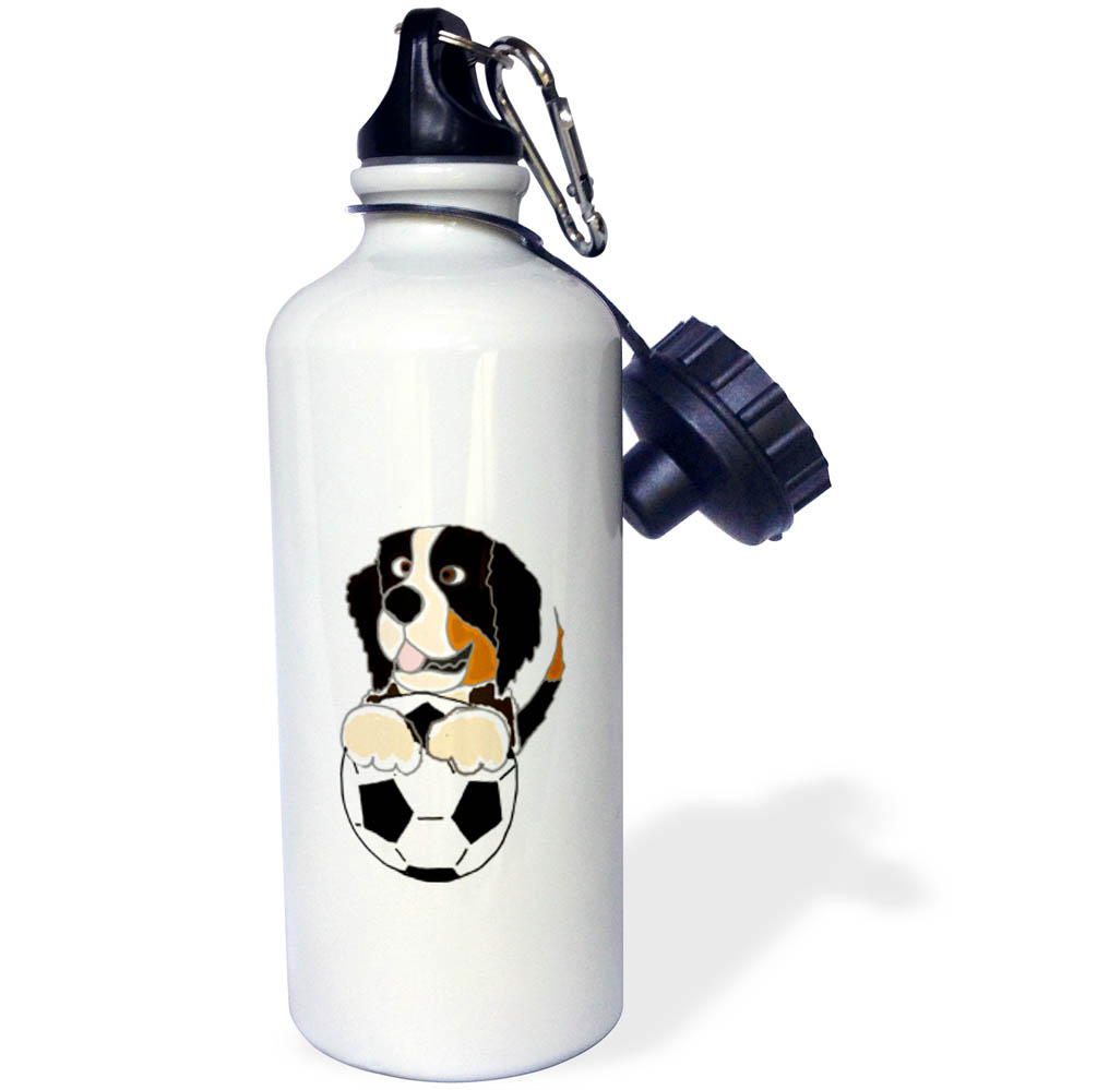 3dRose Funny Cute Bernese Mountain Dog Playing Soccer - Straw Water Bottle, 21-ounce