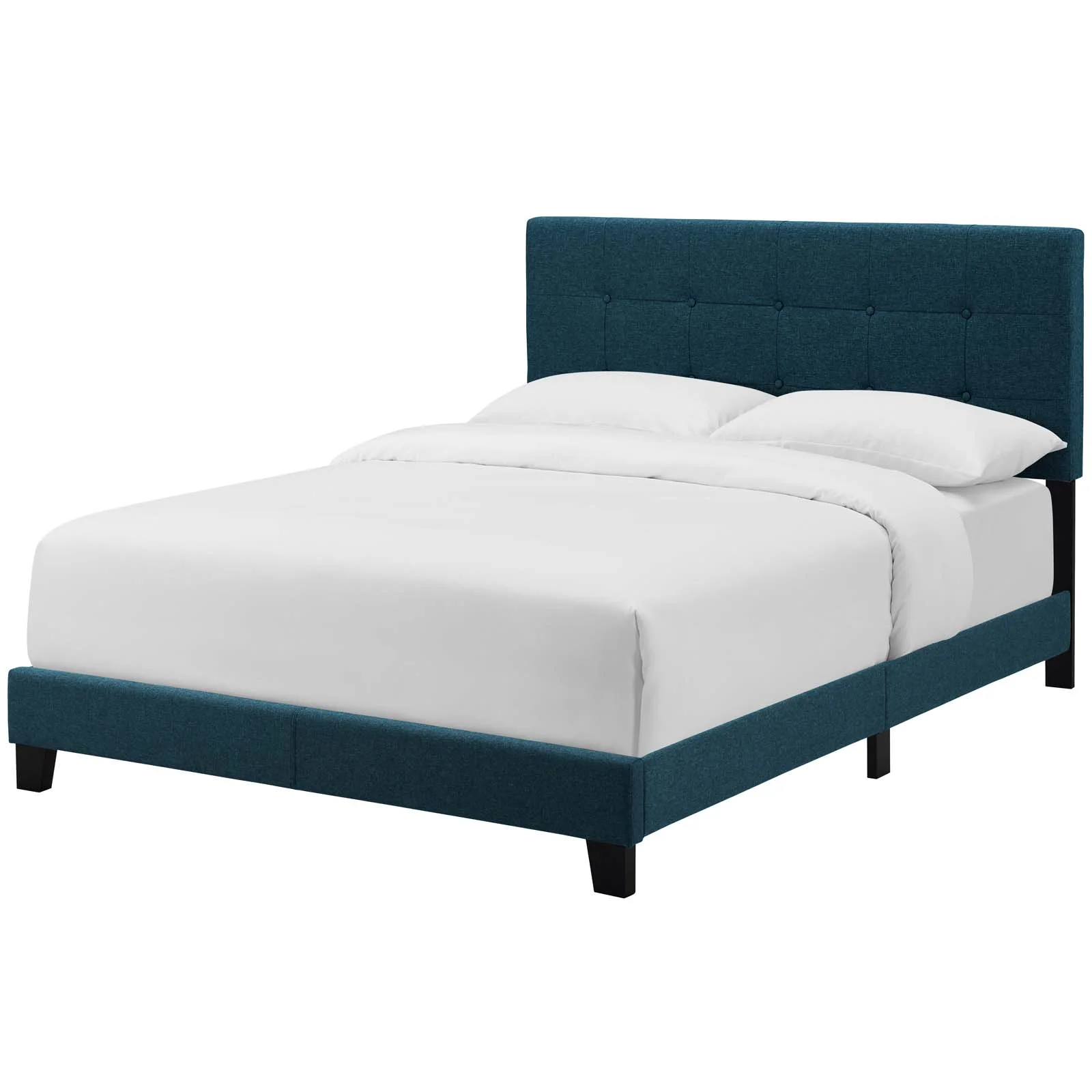 Contemporary Modern Urban Designer Bedroom Twin Size Bed Frame, Fabric, Navy Blue, Box Spring Required