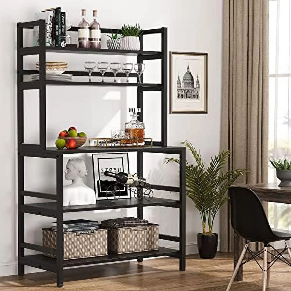 LNboomLife Kitchen Bakers Rack with  and Hutch  5-Tier Kitchen Microwave Cart Stand Rack  Free Standing Industrial Kitchen Utility   (White)