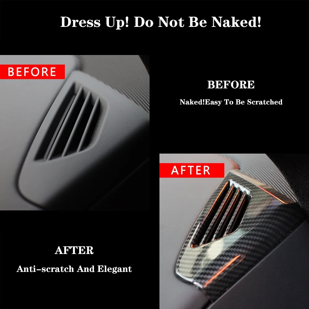 OUBOLUN ABS Imitate Carbon Fiber 2 PCS/Set Front Up Upper Air Conditioning Vent Cover Frame For Tesla Model X 2016-2020 Auto Parts Interior Accessories