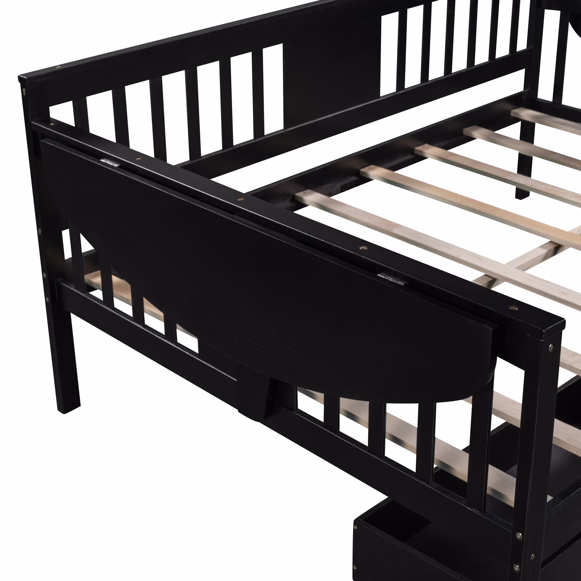 Full size Daybed with Two Drawers, Wood Slat Support Black