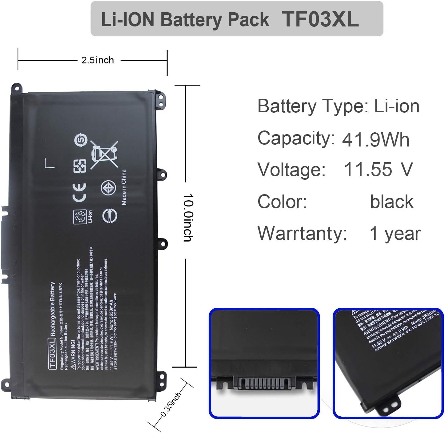 TF03XL TF03041XL Laptop Battery Compatible with HP Pavilion 15-CC023CL 15-CC050WM 15-CC563ST 17-AR050WM 15-CC 15-CD 14-BF 14-BK 14-BP Series 920046-421 920046-121 HSTNN-LB7X HSTNN-IB7Y HSTNN-LB7J