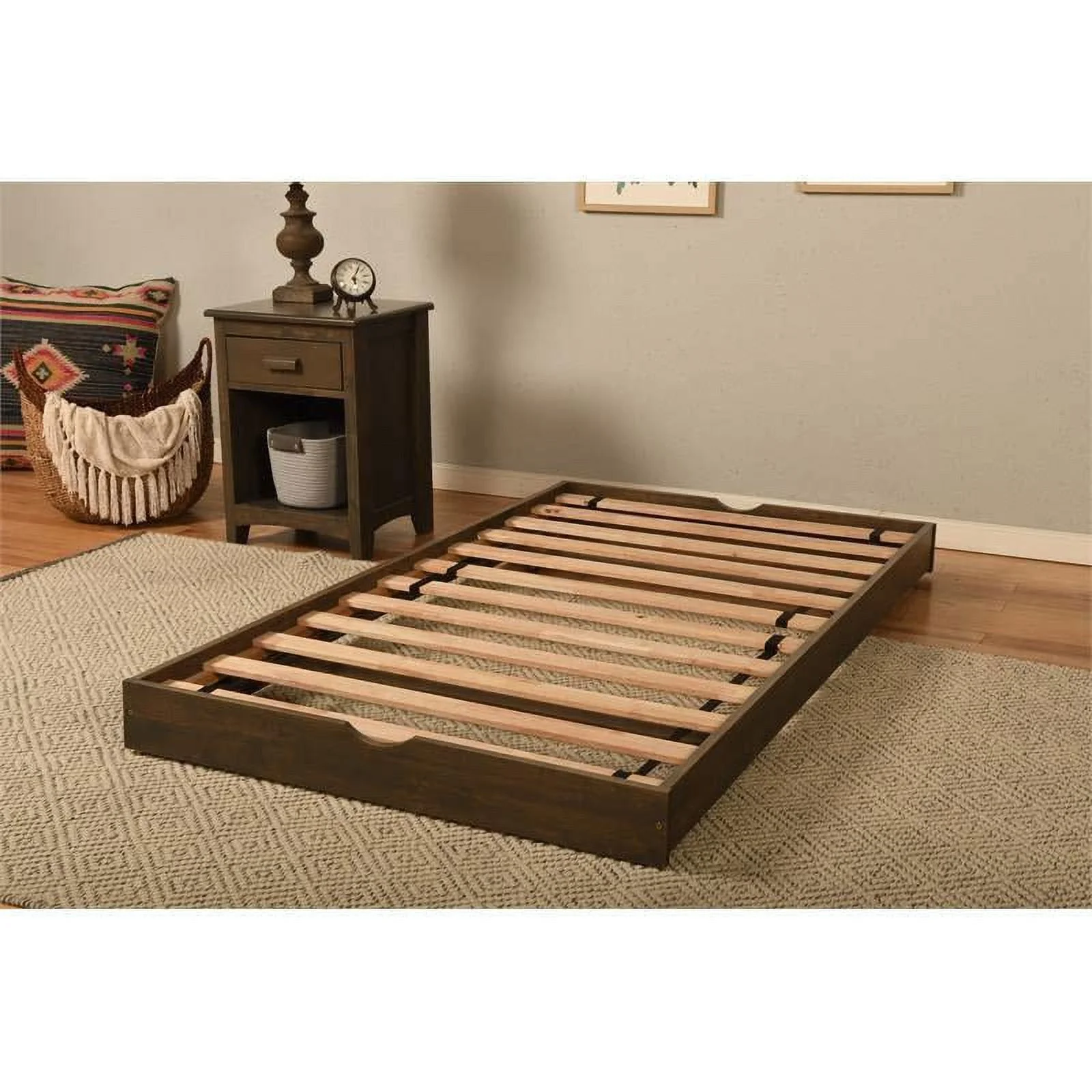 Kodiak Furniture Boho Wood Pop Up Bed in Rustic Walnut Brown Finish with Tray