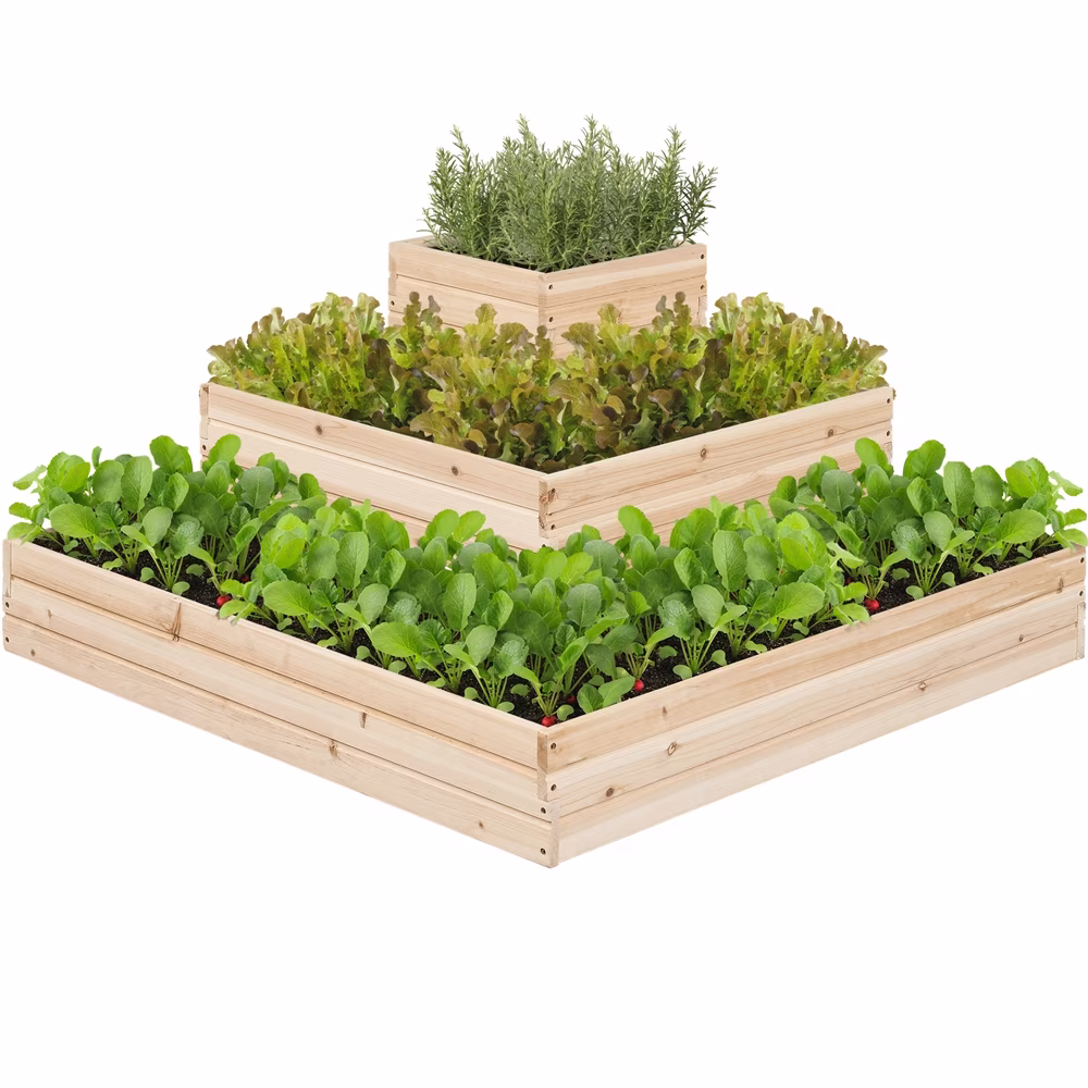 Yaheetech 3-Tier Fir Wood Raised Garden Bed Elevated Flowers Herbs, Wood