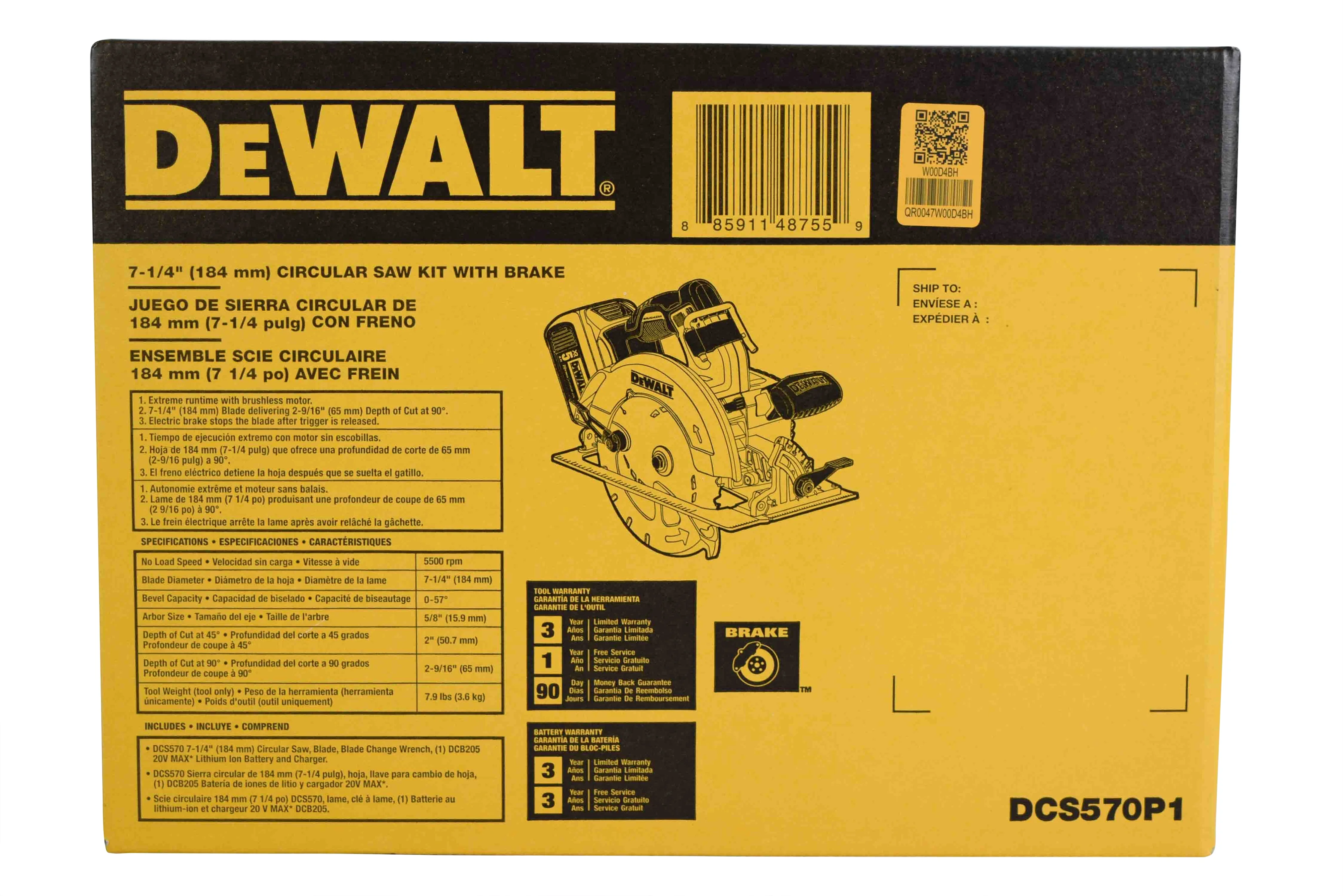 DeWalt DCS570P1 20-Volt MAX Brushless XR Circular Saw Kit, Brushless Motor, 7-1/4-In., Battery - Quantity 1