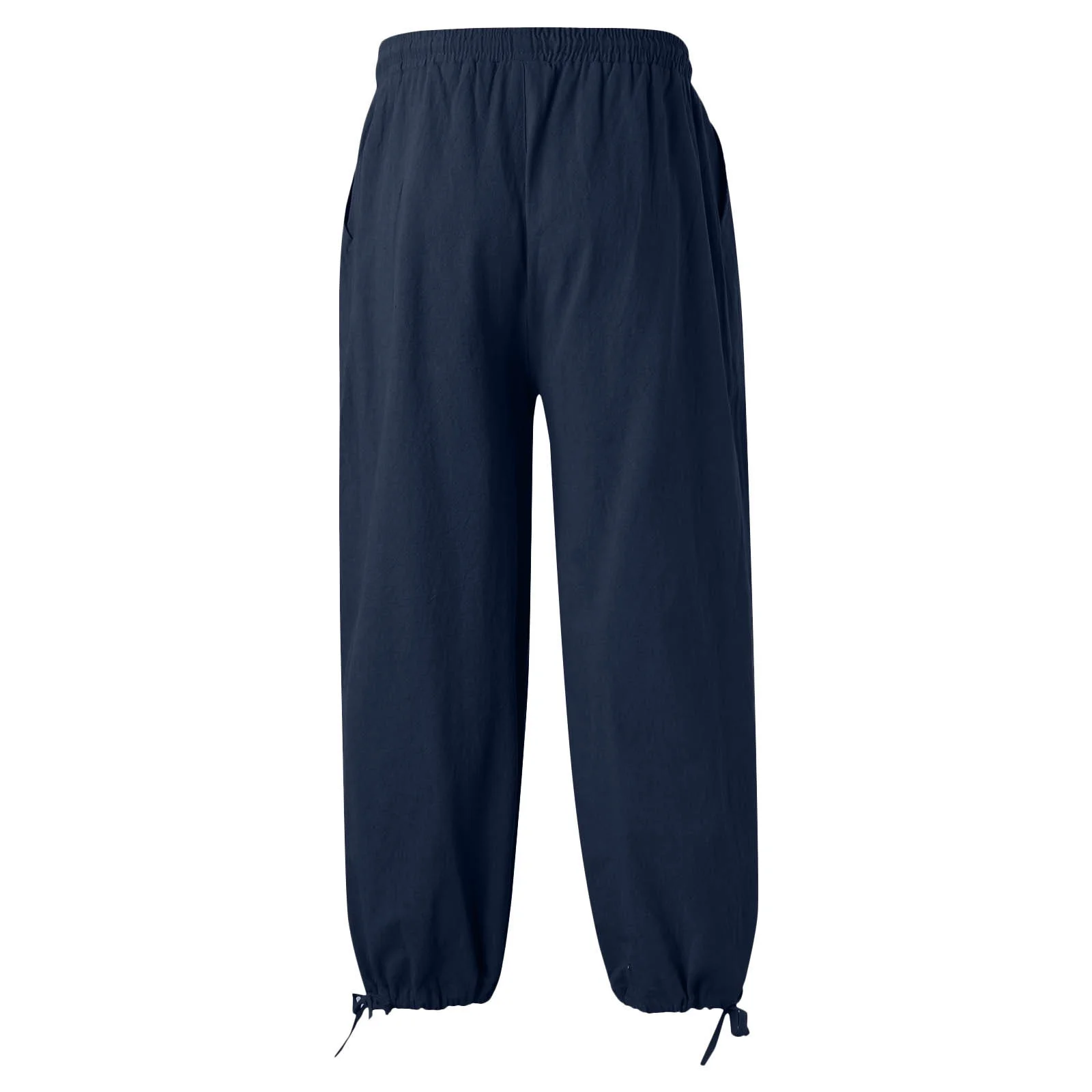 Mens Casual Solid Cropped Pants Drawstring Pocket Lace Up Hem Pant Loose Trouser Legs Trousers Sweatpants Navy M