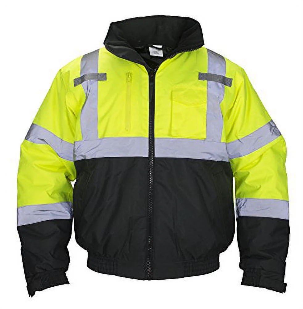 SAS Safety SAS-690-1509 Hi-Viz Class 3 Hooded Bomber Jacket, Yellow - Large