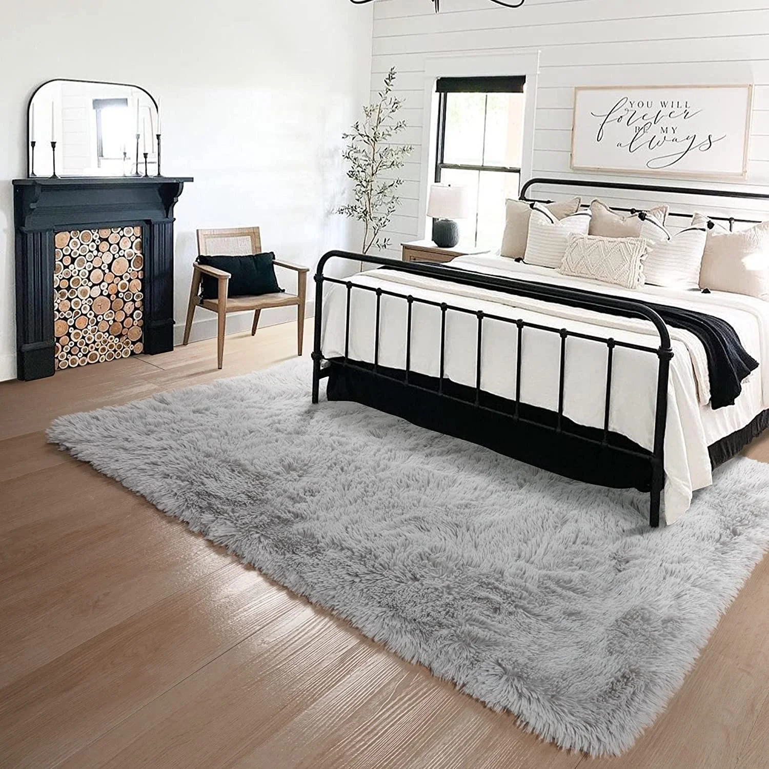 Rug for Living Room, Fluffy Area Rugs for Bedroom, Plush Decorative Rug Indoor Home Carpet with Anti-Skid Backing, 8x10 Feet, Light Grey