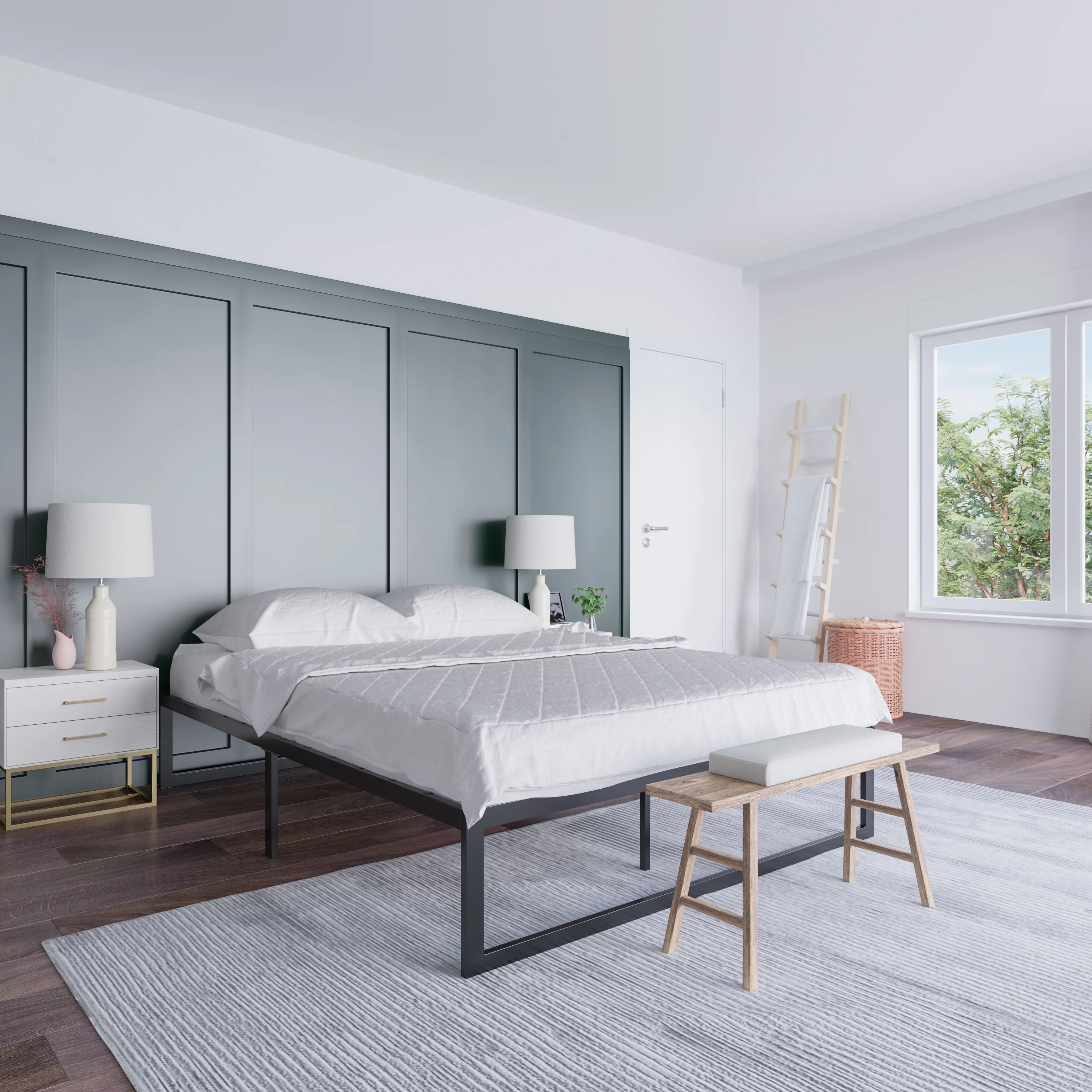 Flash Furniture Lana 14 Inch Metal Platform Bed Frame - No Box Spring Needed with Steel Slat Support and Quick Lock Functionality (Queen)