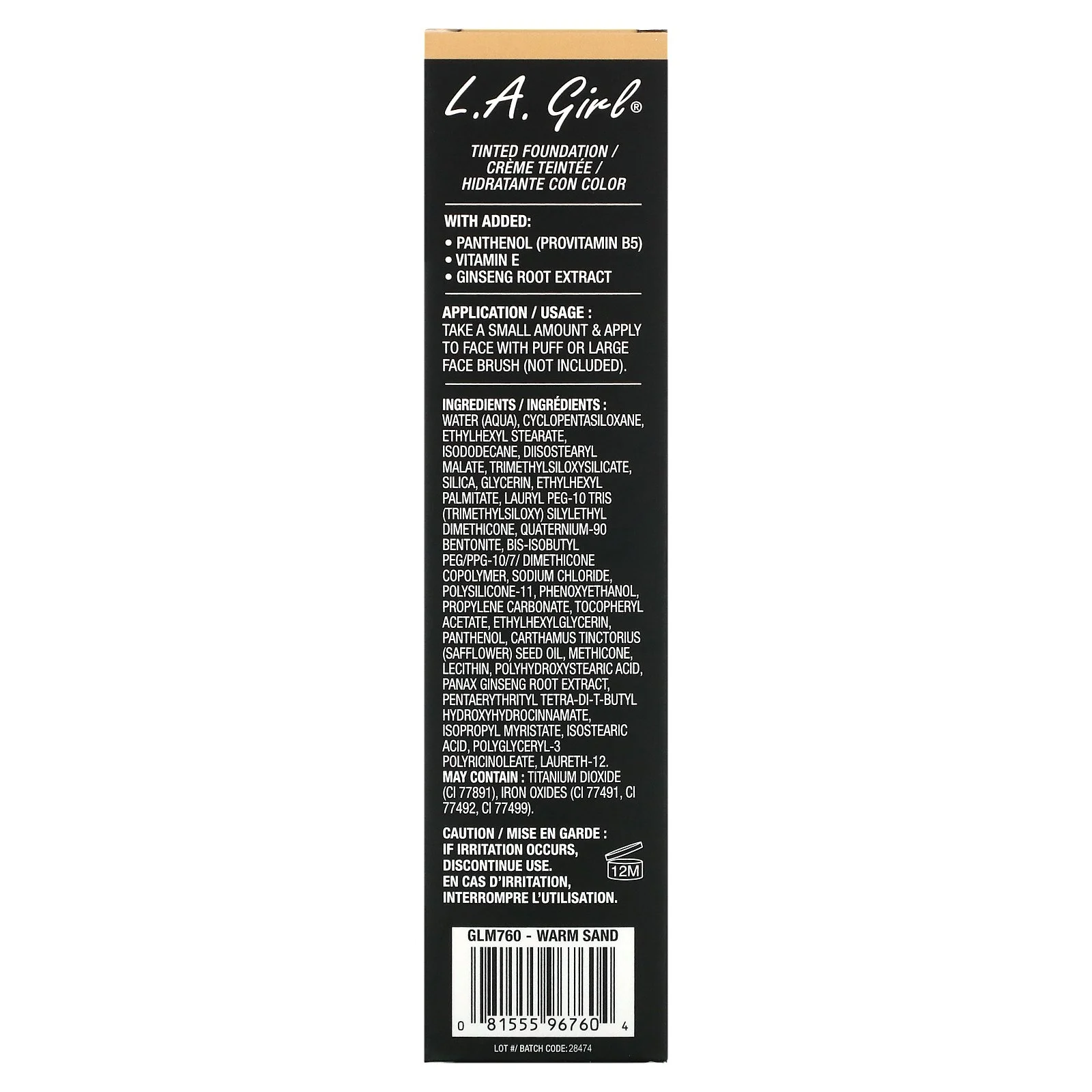 Tinted Foundation, Warm Sand,  1 fl oz (30 ml), L.A. Girl