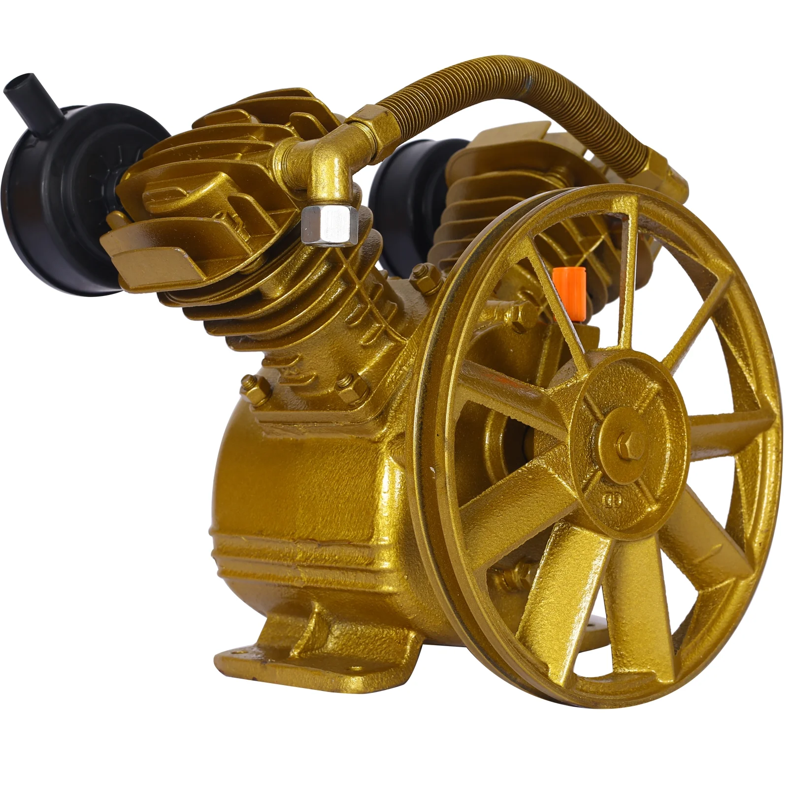 3HP Twin Cylinder Air Compressor Pump Golden Single Stage 115PSI V-Type Cast Iron Construction