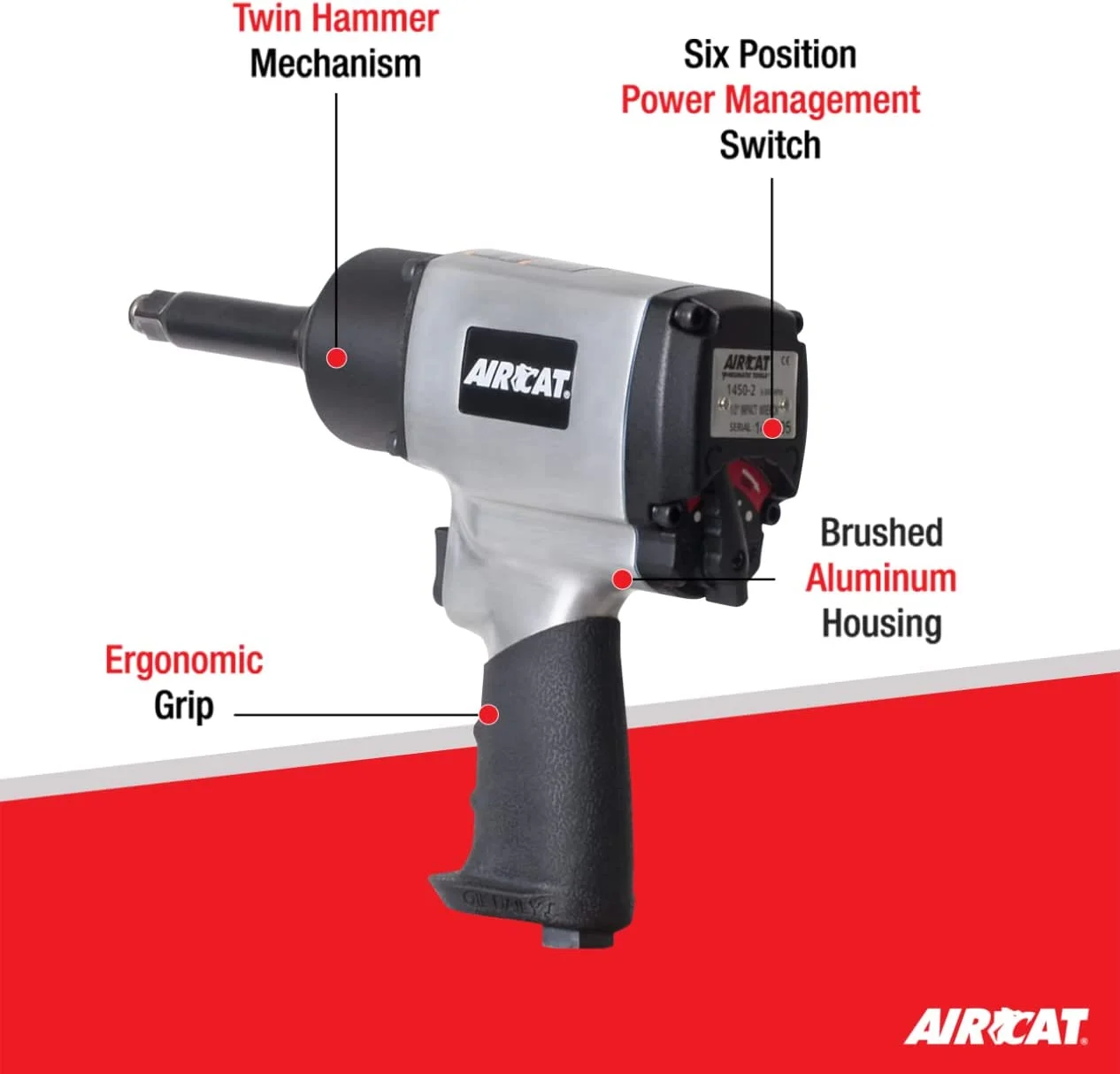 AIRCAT Pneumatic Tools 1450-2: 1/2-Inch Impact Wrench 1,000 ft-lbs - 2-Inch Extended Anvil