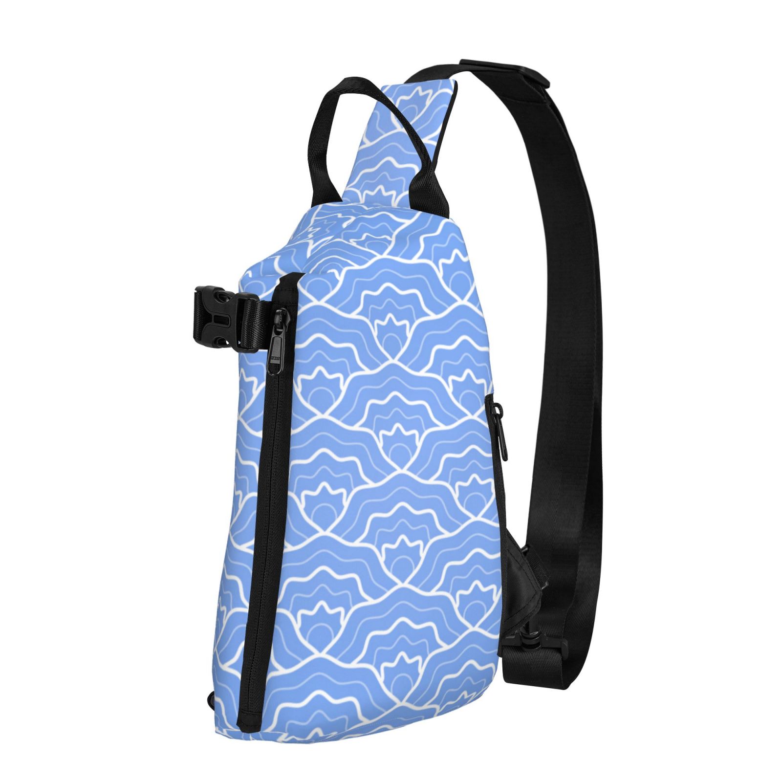 ZNDUO Small Sling Crossbody Backpack, Japanese Blue Abstract Waves Pattern Lightweight One Strap Sling Bag Backpack for Hiking Walking Biking Travel Cycling