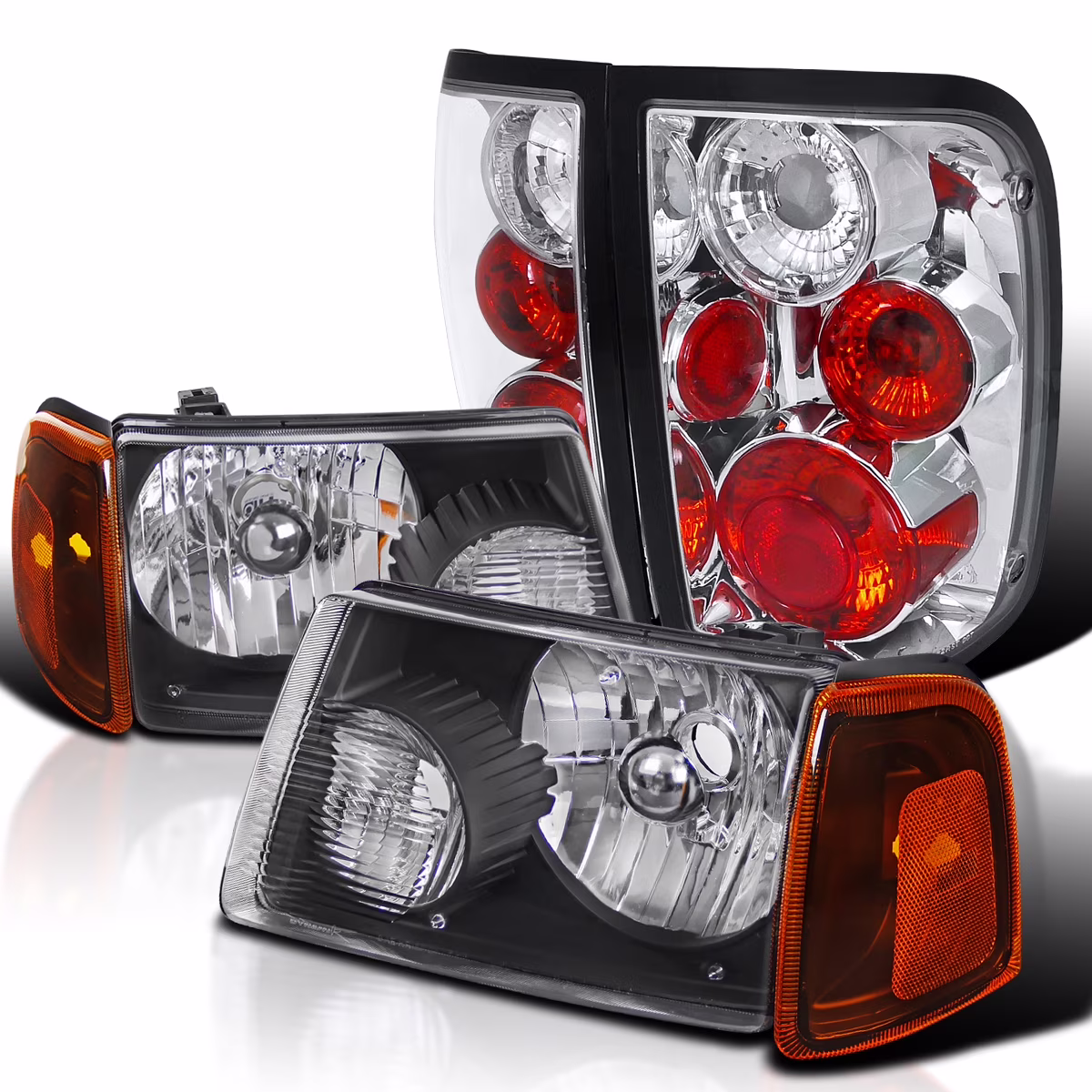 Spec-D Tuning for Ford Ranger Black Headlights+Amber Corner Lamps+Chrome Tail Brake Lights