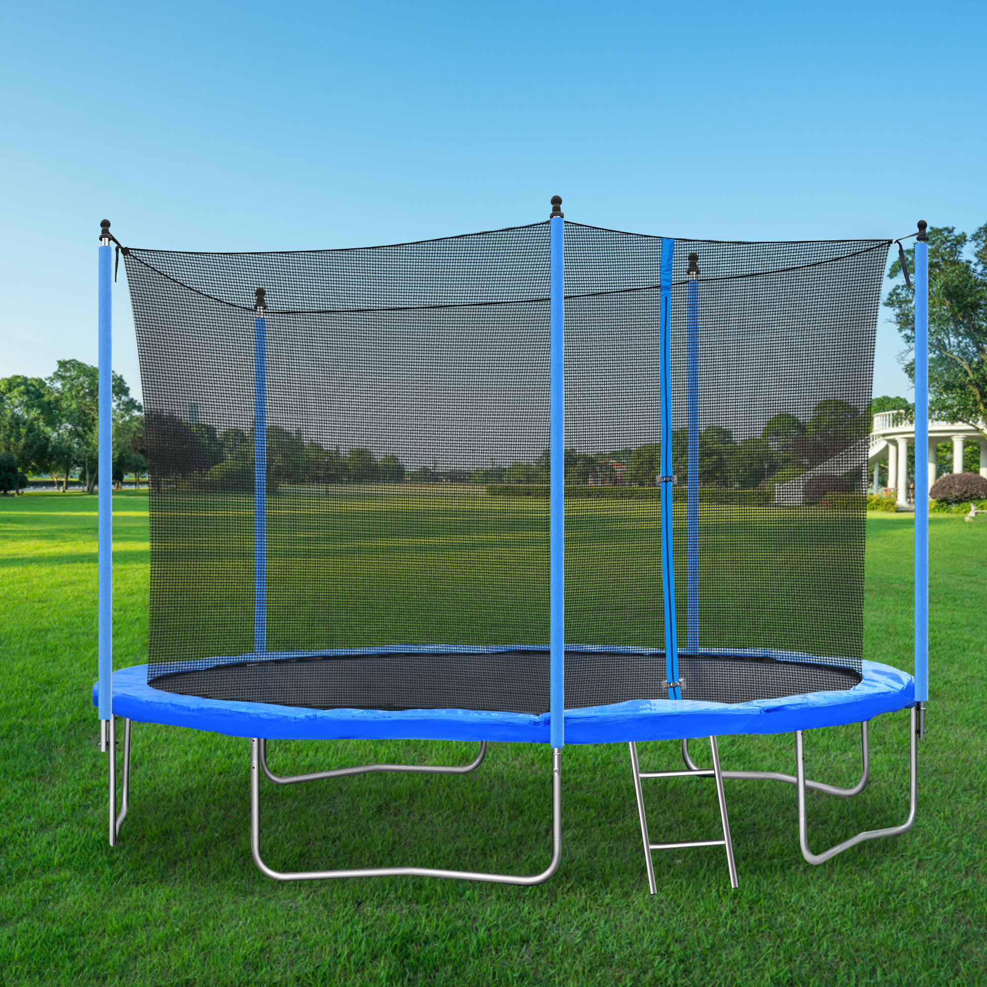 12FT Outdoor Trampoline - Seizeen Heavy-Duty Trampoline with Enclosure Net and Spring Pad, Large Trampolines Thickened for Kids Jumping, All-Weather Trampolines Durable for Lawn Garden Yard, Blue