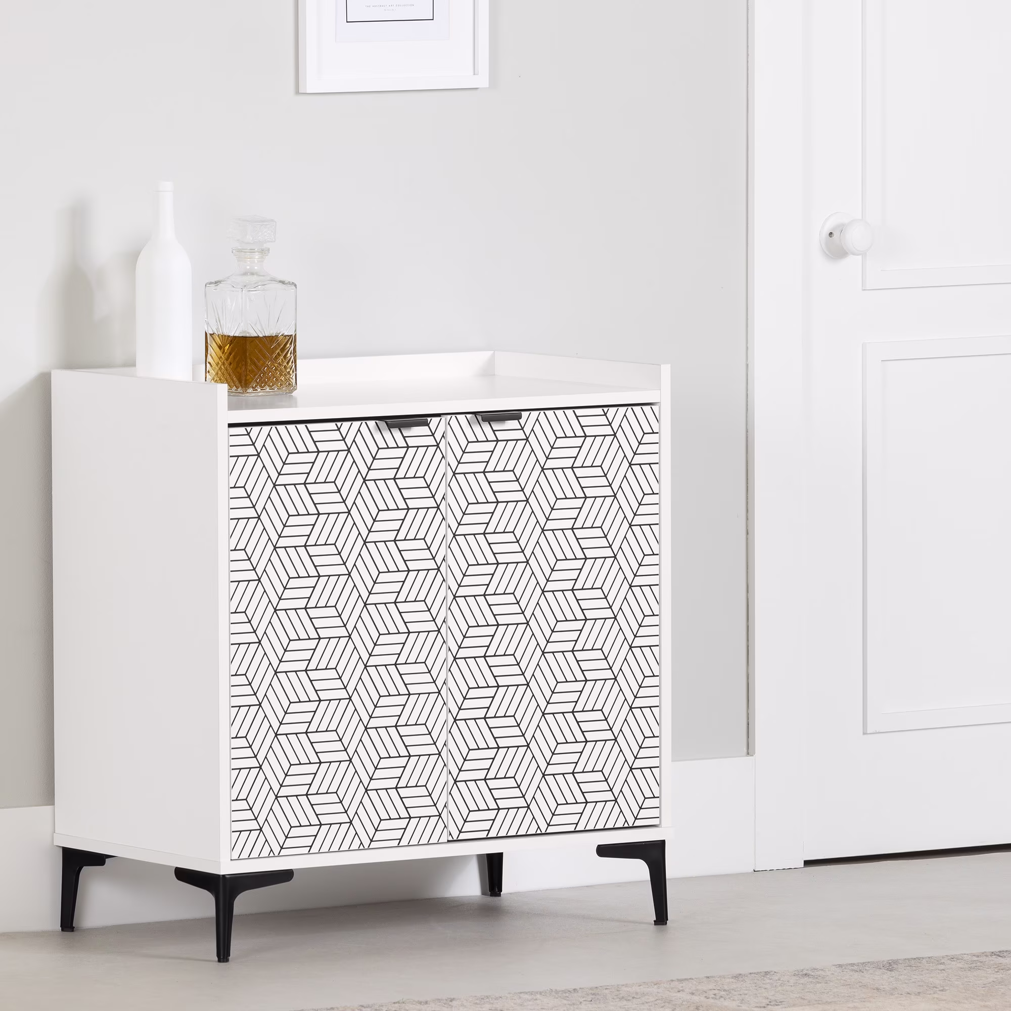 South Shore Hype, Mid-century Glam Cabinet,  White