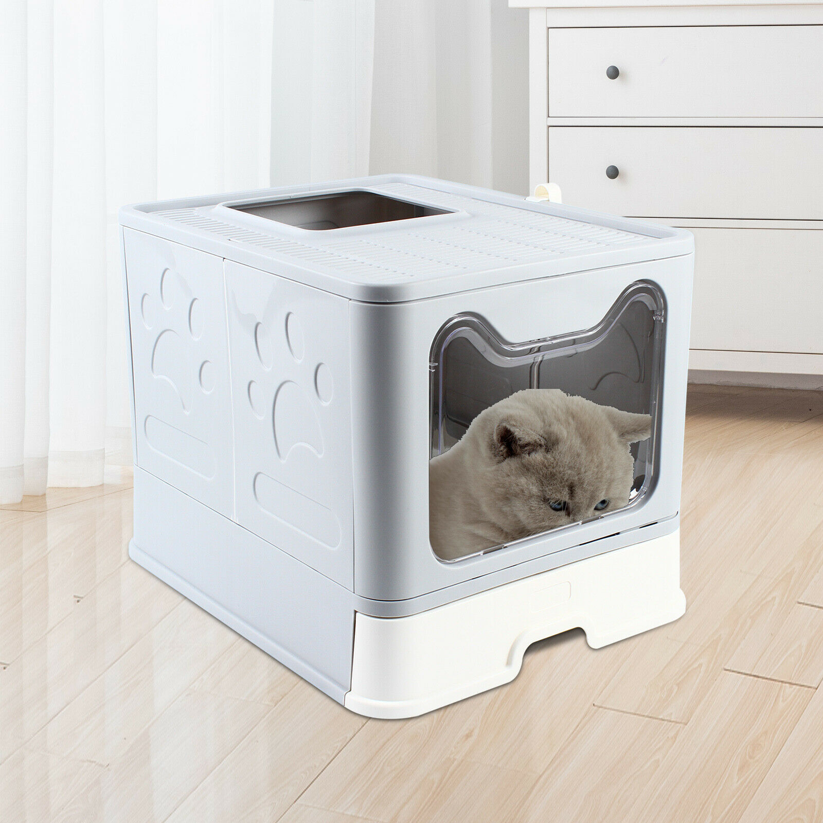 MIDUO Cat Litter Box Drawer Structure Pet Toilet Litter Tray +Cat Sand Shovel