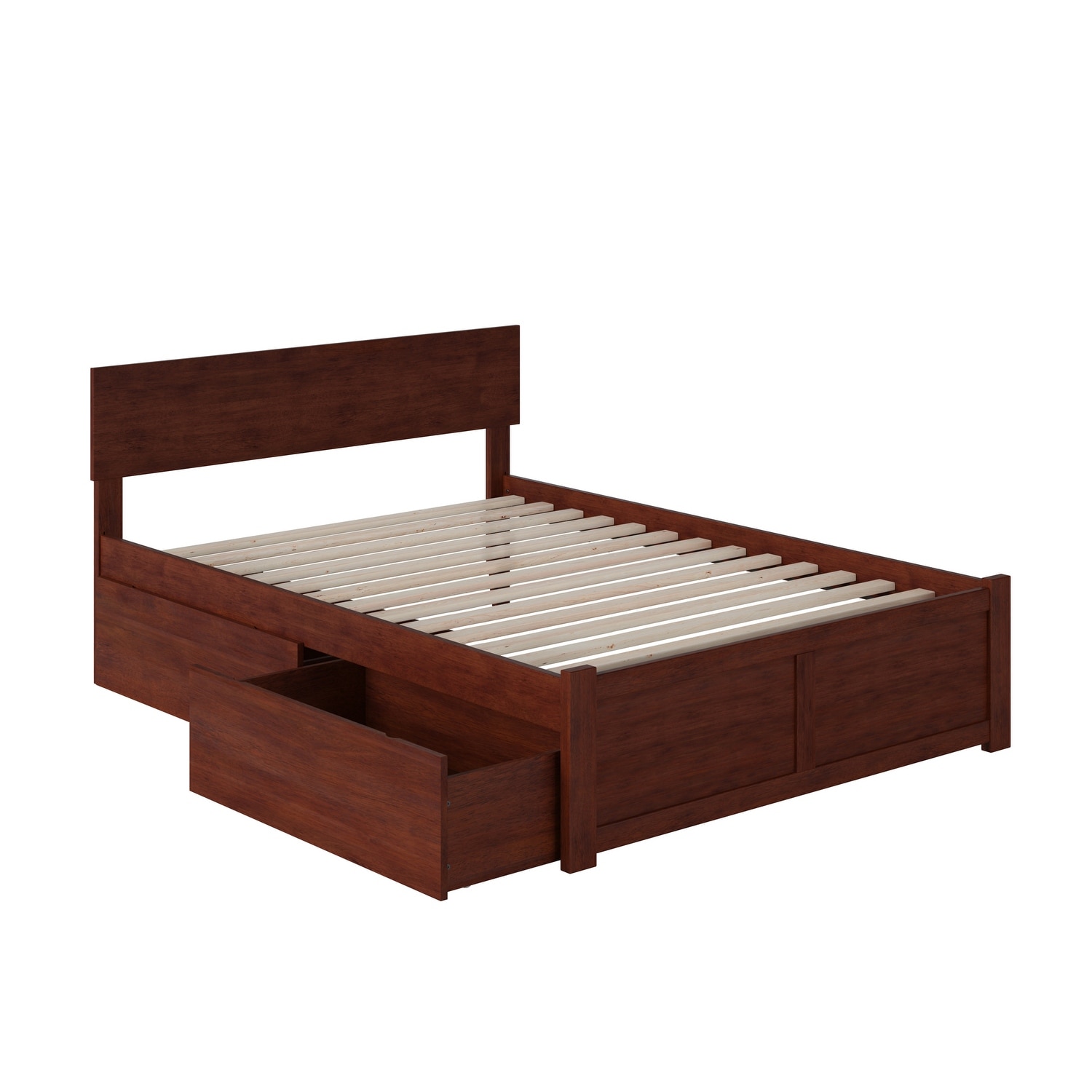 AFI Orlando Full Platform Bed with Footboard and 2 Bed Drawers in Walnut