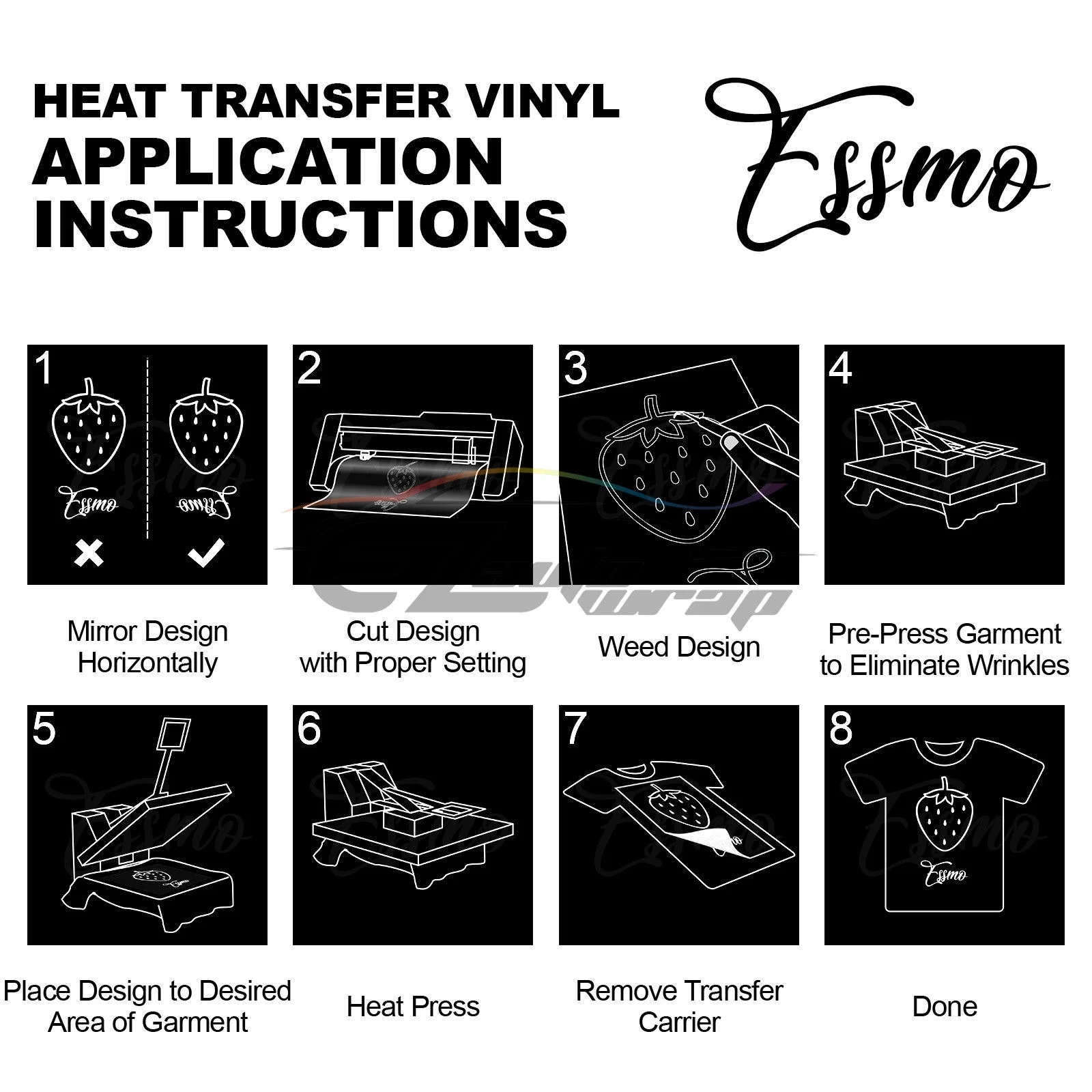 ESSMO White Flock Heat Transfer Vinyl HTV Sheet T-Shirt 20